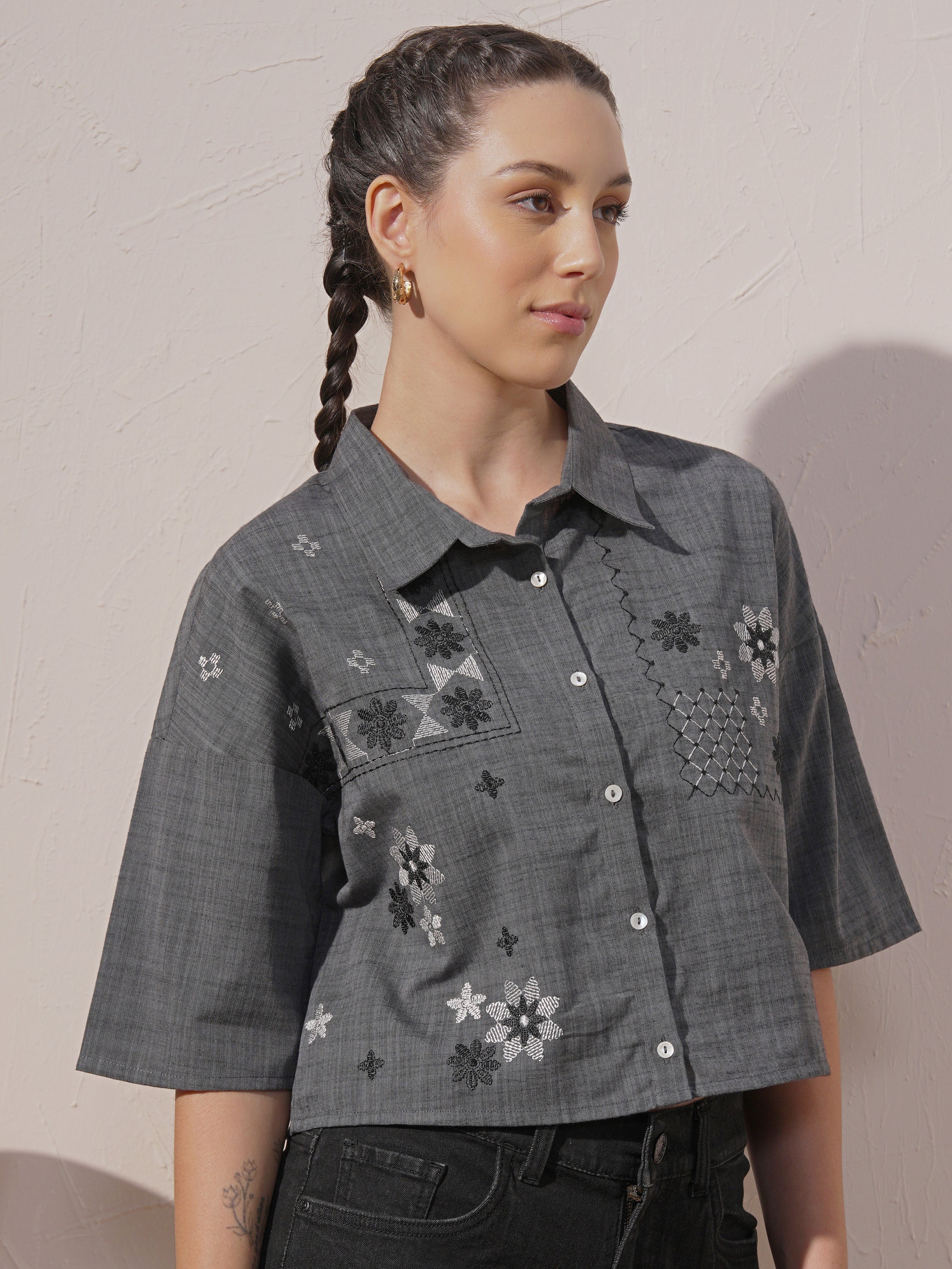 Vara By Vishudh Women Black Embroidered Casual Shirt - Black - Image 6