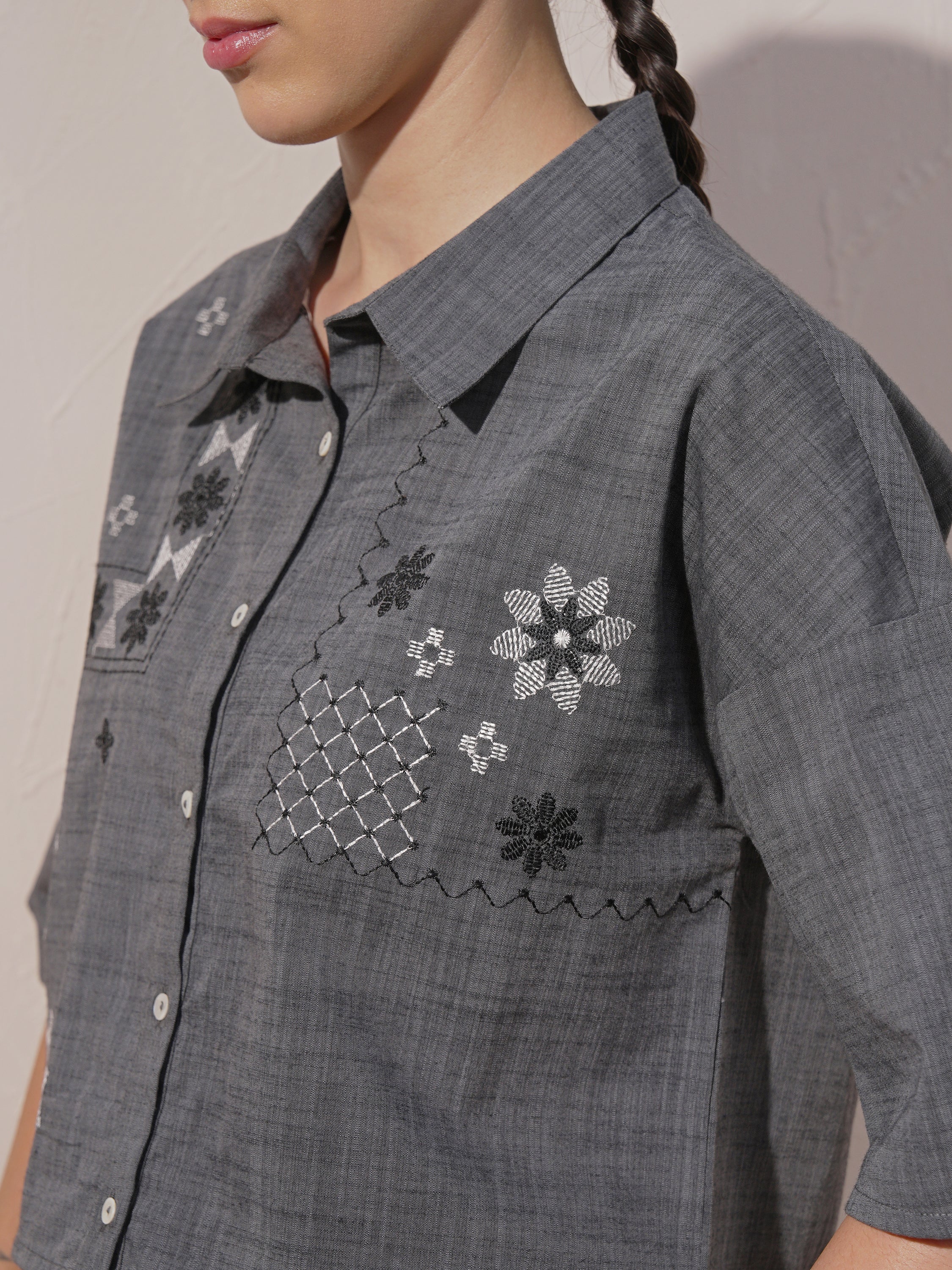 Vara By Vishudh Women Black Embroidered Casual Shirt - Black - Image 7