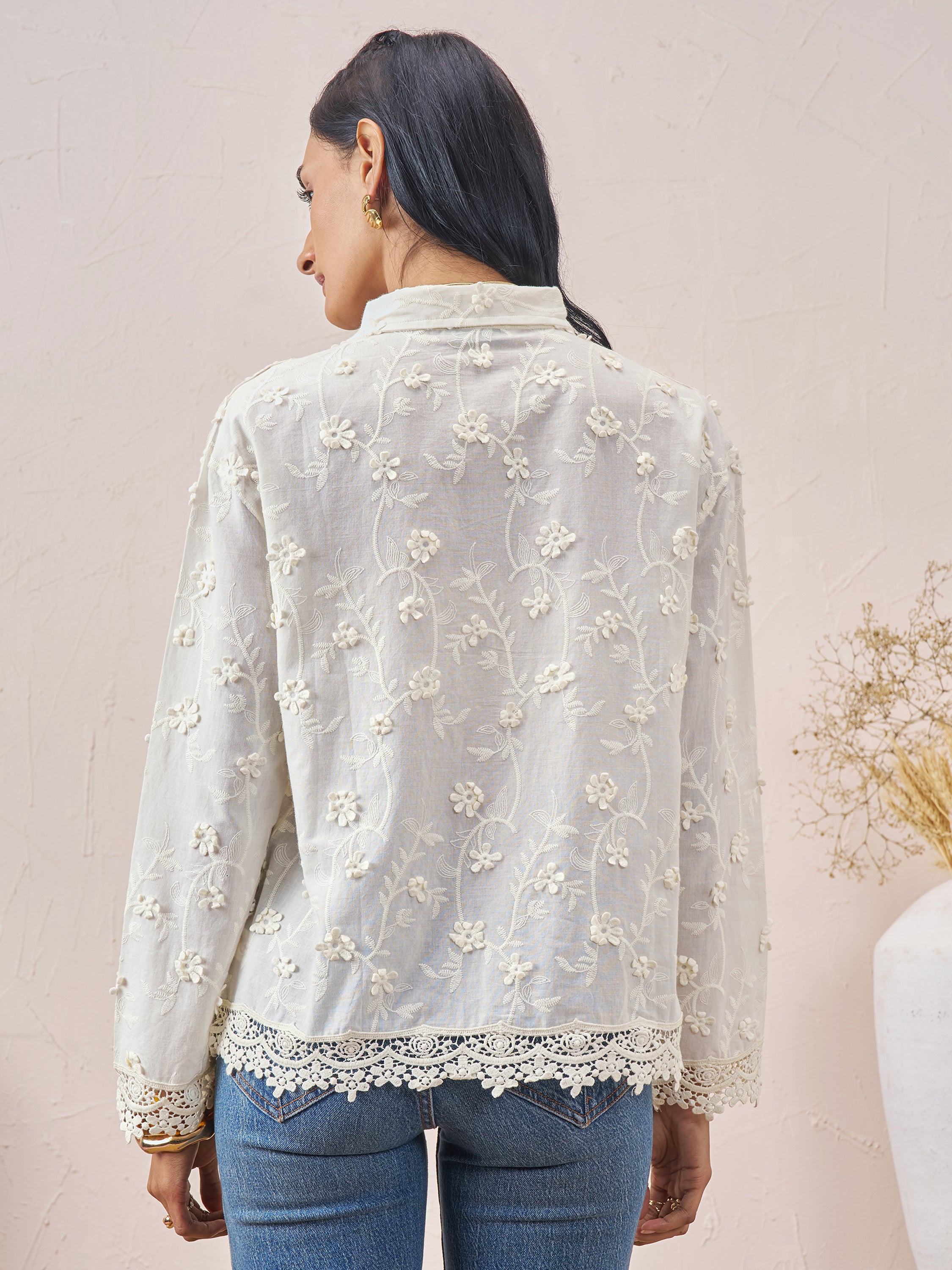 Vara By Vishudh Women White Embroidered Casual Shirt - White - Image 3
