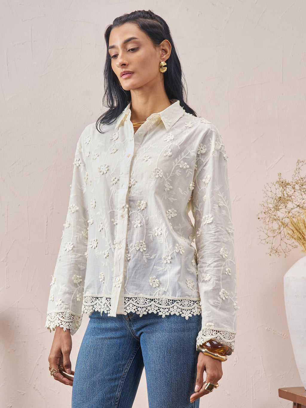 Vara By Vishudh Women White Embroidered Casual Shirt - White - Image 4
