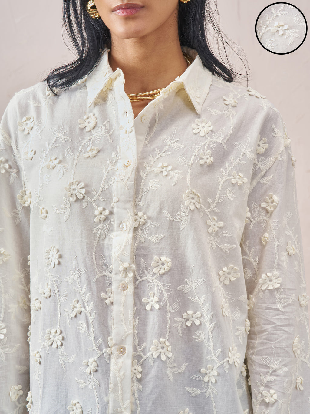 Vara By Vishudh Women White Embroidered Casual Shirt - White - Image 5