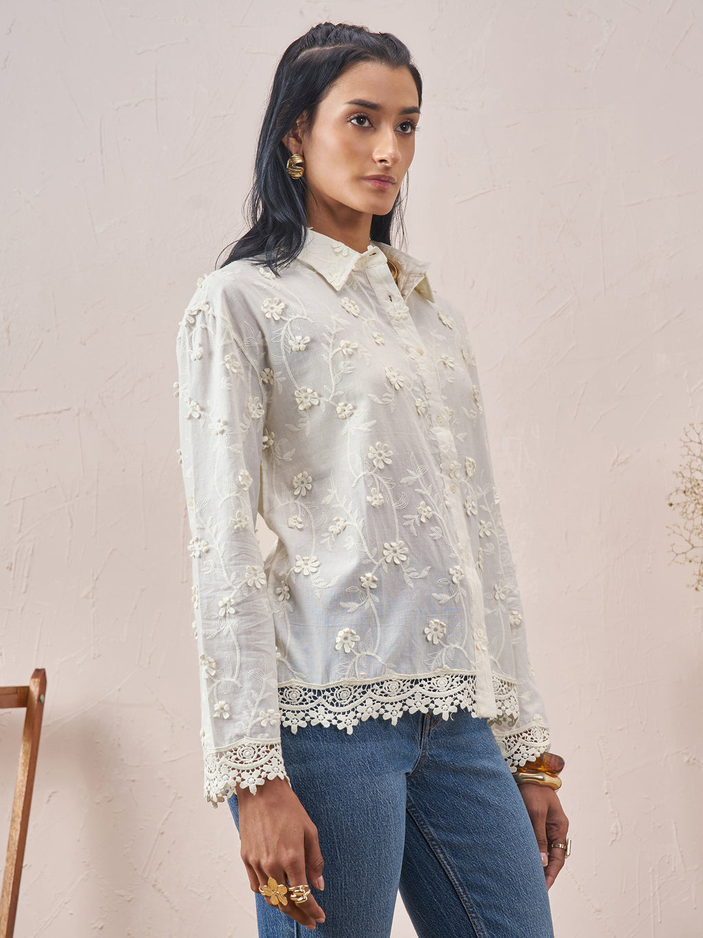 Vara By Vishudh Women White Embroidered Casual Shirt - White - Image 6