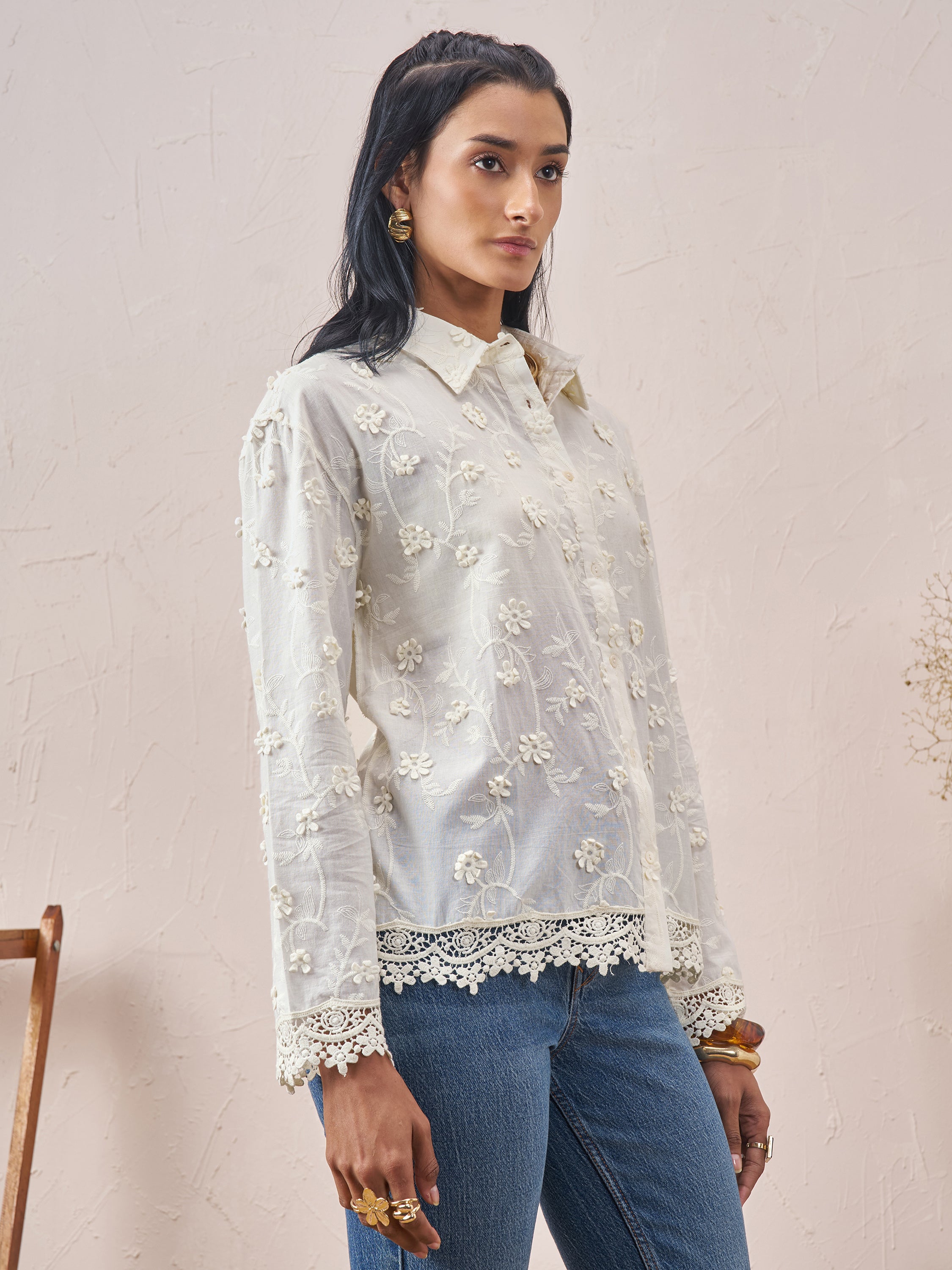 Vara By Vishudh Women White Embroidered Casual Shirt - White - Image 6