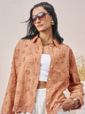 Vara By Vishudh Women Brown Embroidered Casual Shirt - Brown - Image 1