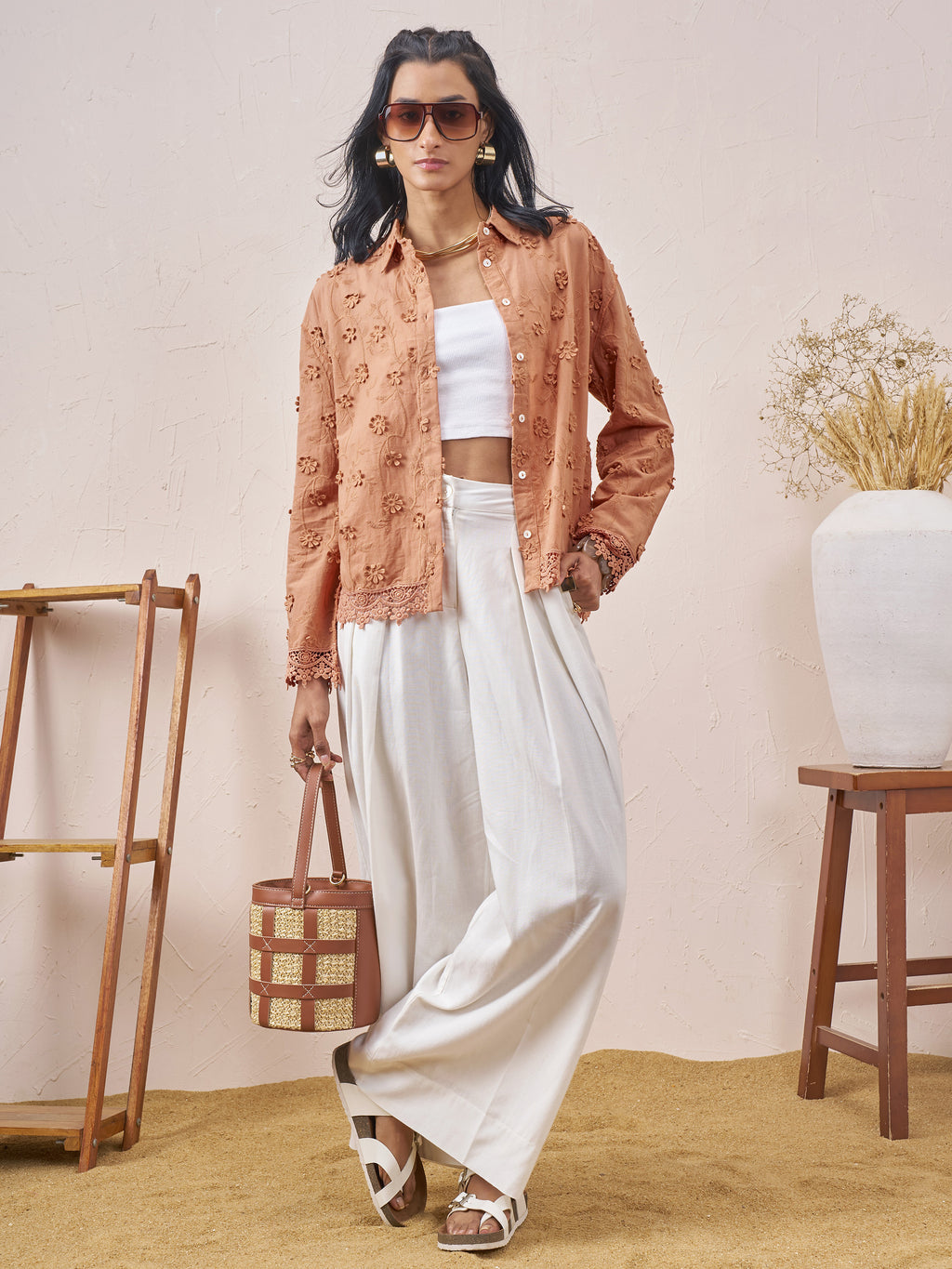 Vara By Vishudh Women Brown Embroidered Casual Shirt - Brown - Image 2