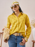 Vara By Vishudh Women Mustard Embroidered Casual Shirt - Mustard - Image 1