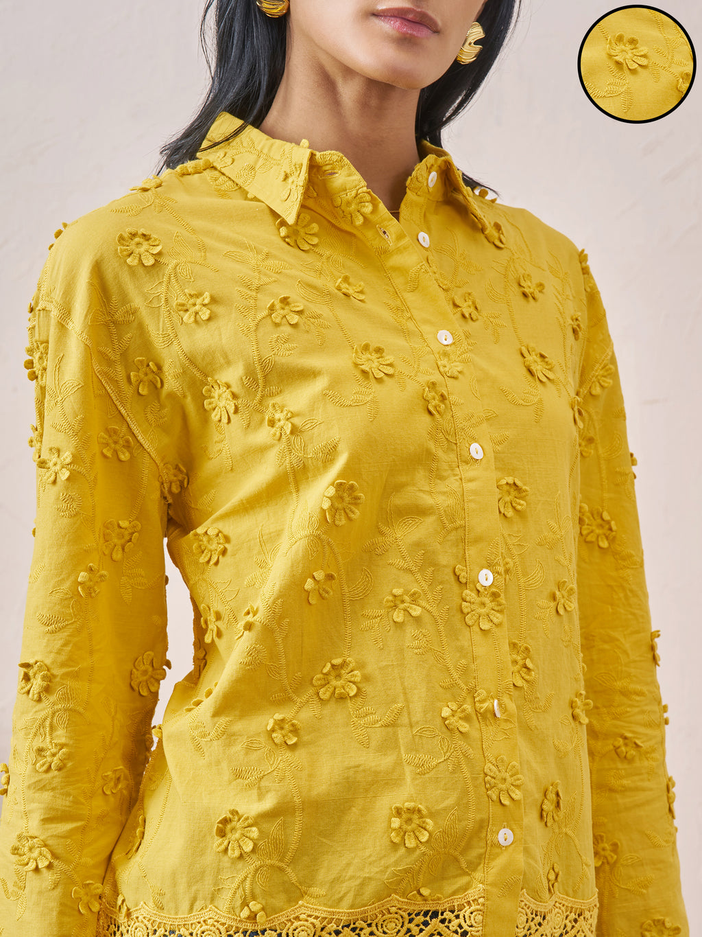 Vara By Vishudh Women Mustard Embroidered Casual Shirt - Mustard - Image 5