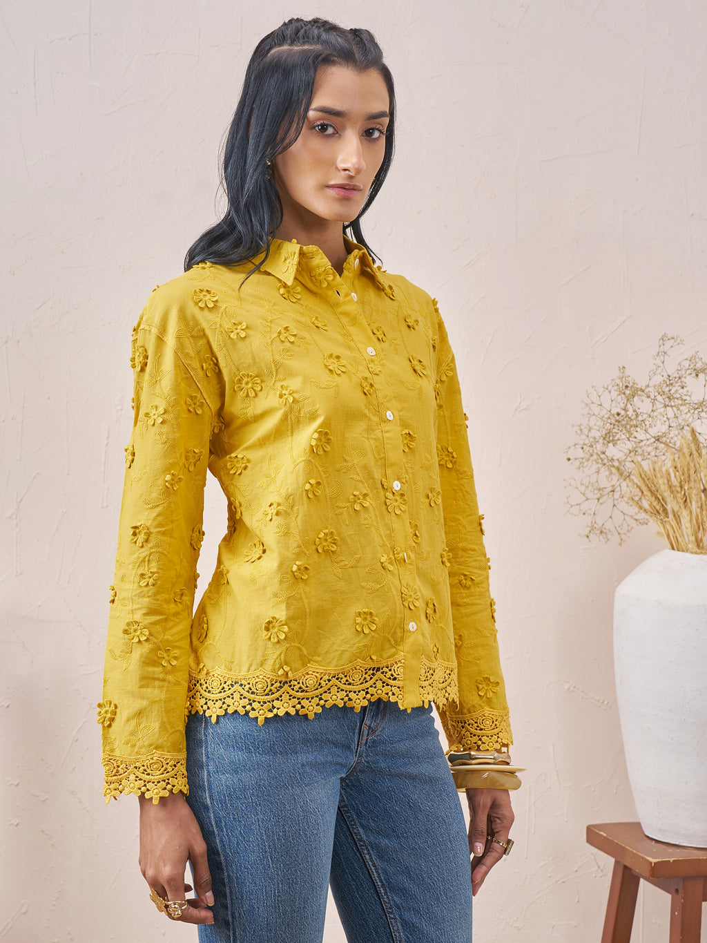 Vara By Vishudh Women Mustard Embroidered Casual Shirt - Mustard - Image 6