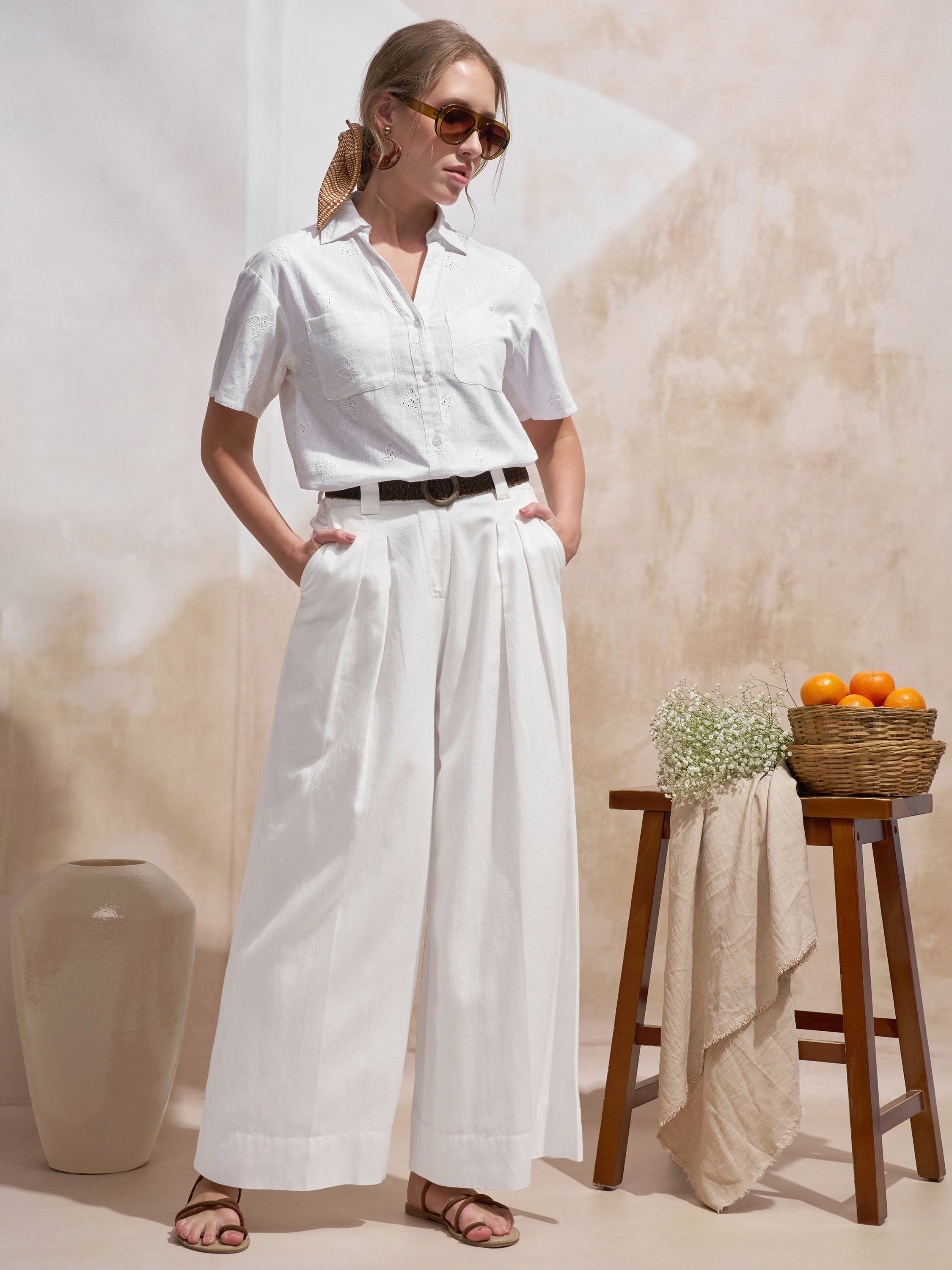 Vara By Vishudh Women White Embroidered Casual Shirt - White - Image 2