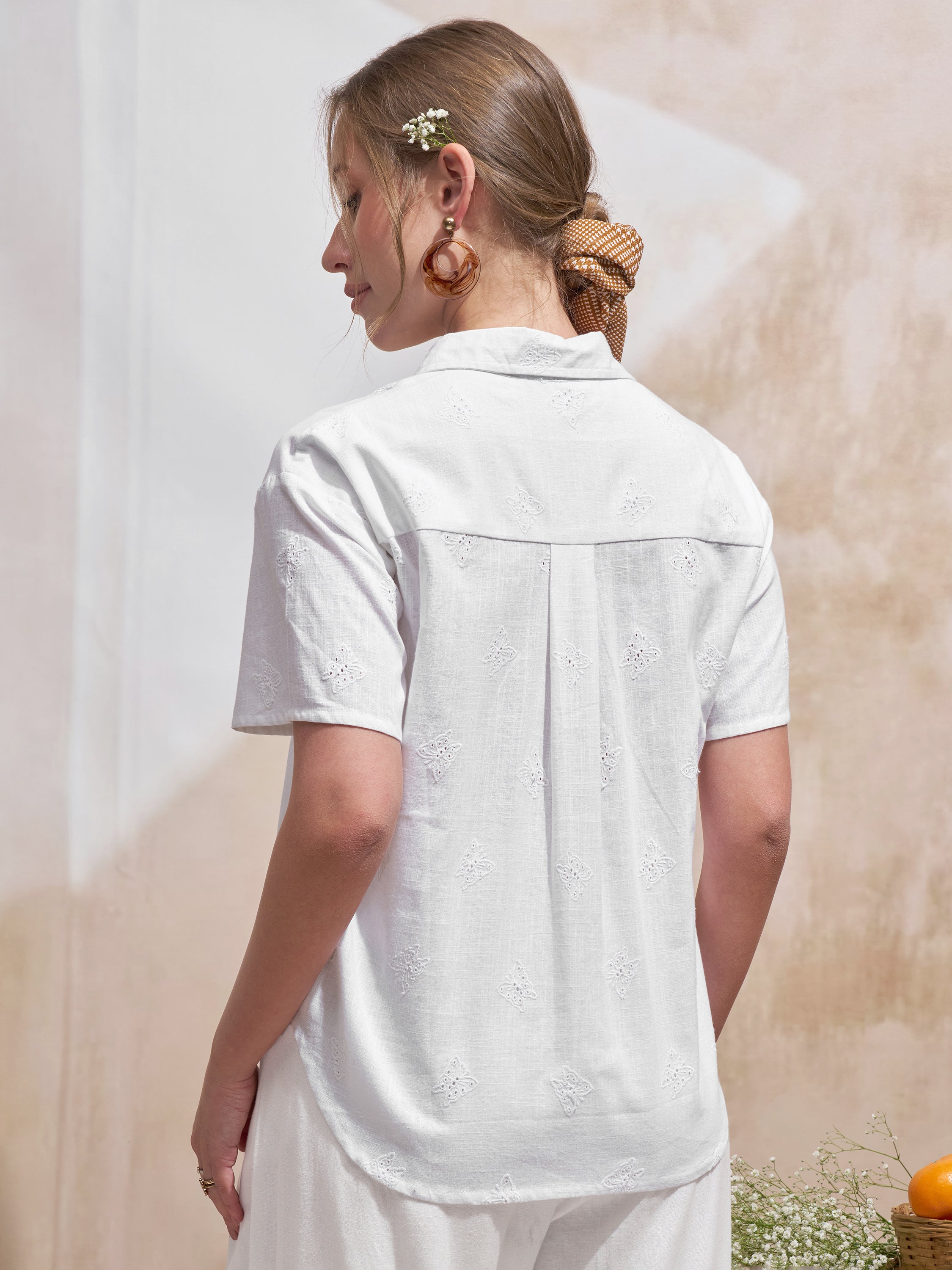 Vara By Vishudh Women White Embroidered Casual Shirt - White - Image 3