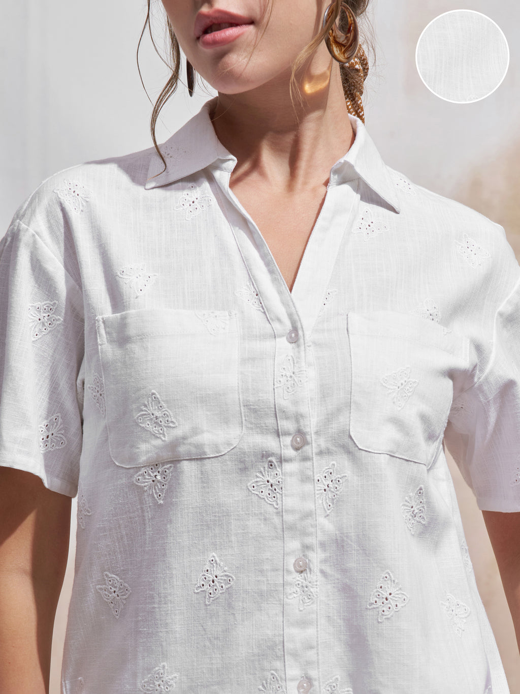 Vara By Vishudh Women White Embroidered Casual Shirt - White - Image 5