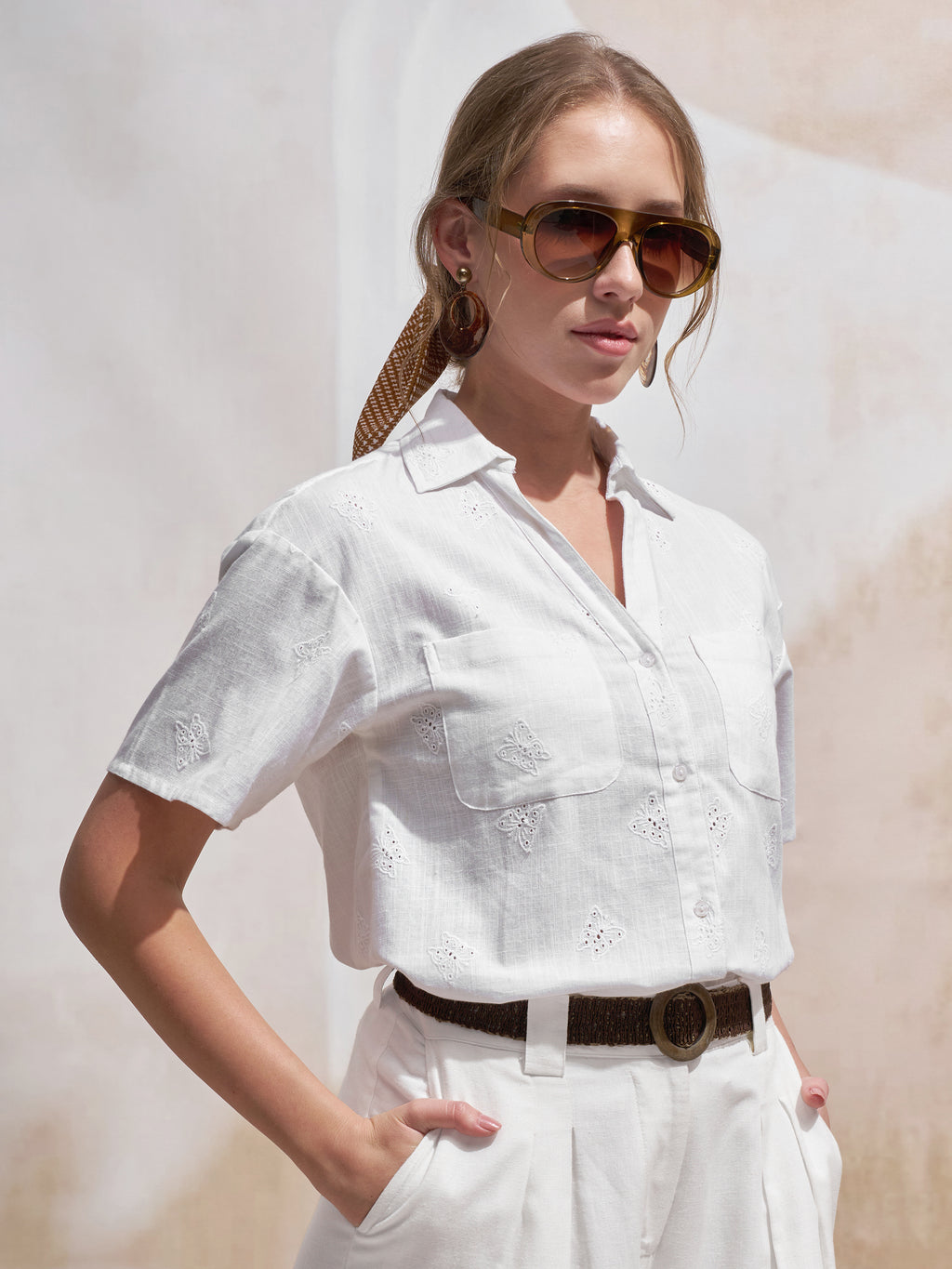 Vara By Vishudh Women White Embroidered Casual Shirt - White - Image 6