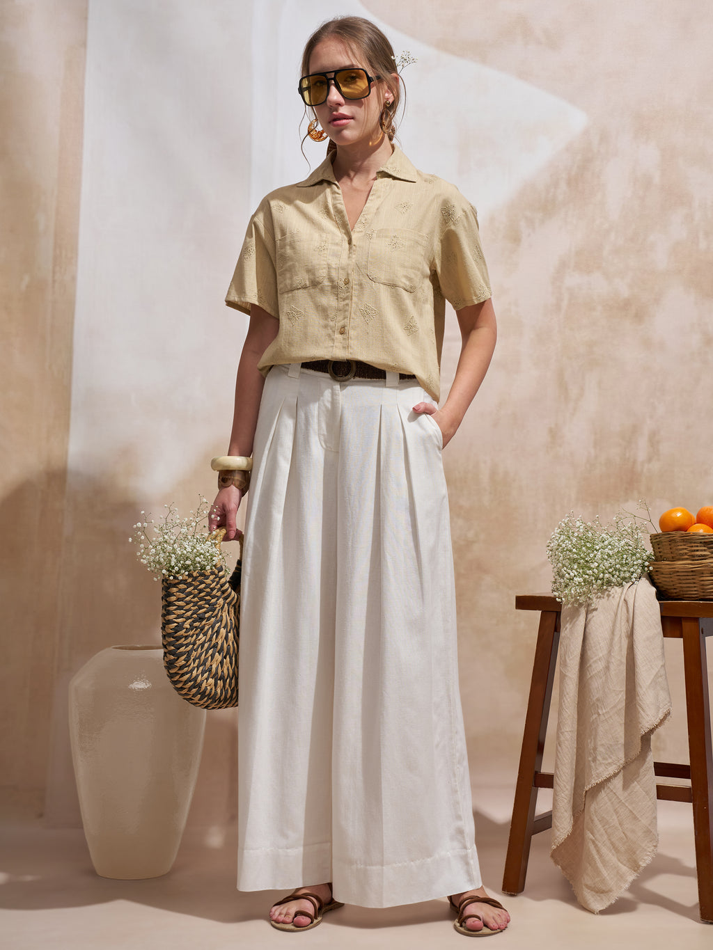 Vara By Vishudh Women Beige Embroidered Casual Shirt - Beige - Image 2