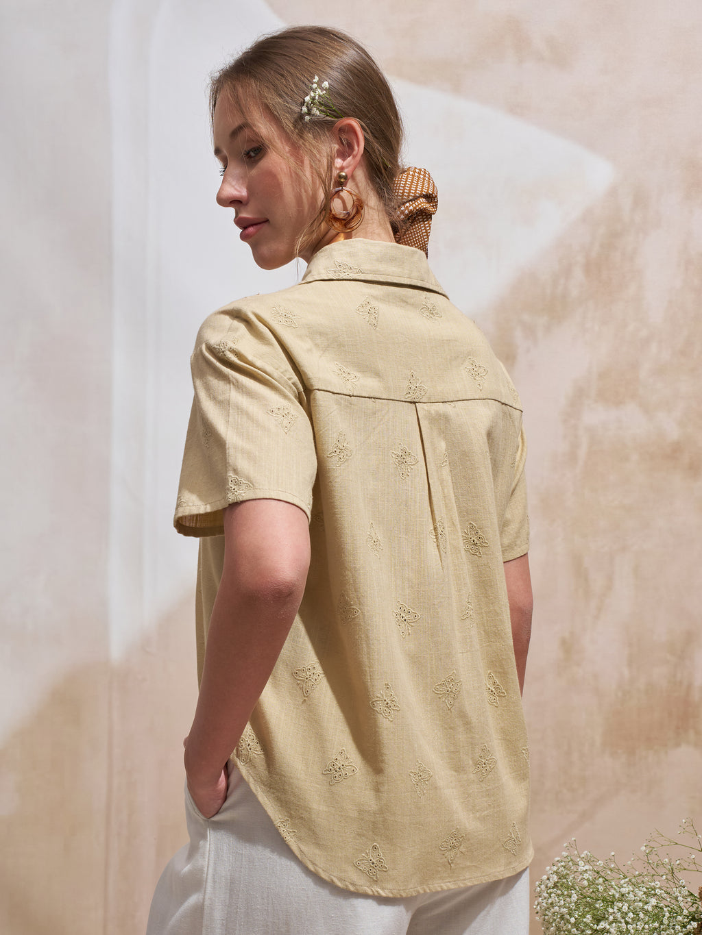 Vara By Vishudh Women Beige Embroidered Casual Shirt - Beige - Image 3
