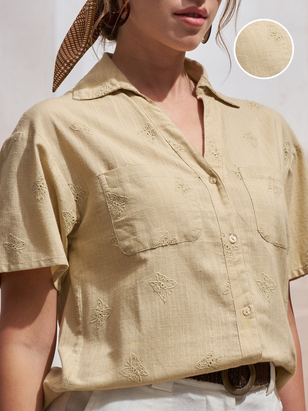 Vara By Vishudh Women Beige Embroidered Casual Shirt - Beige - Image 5