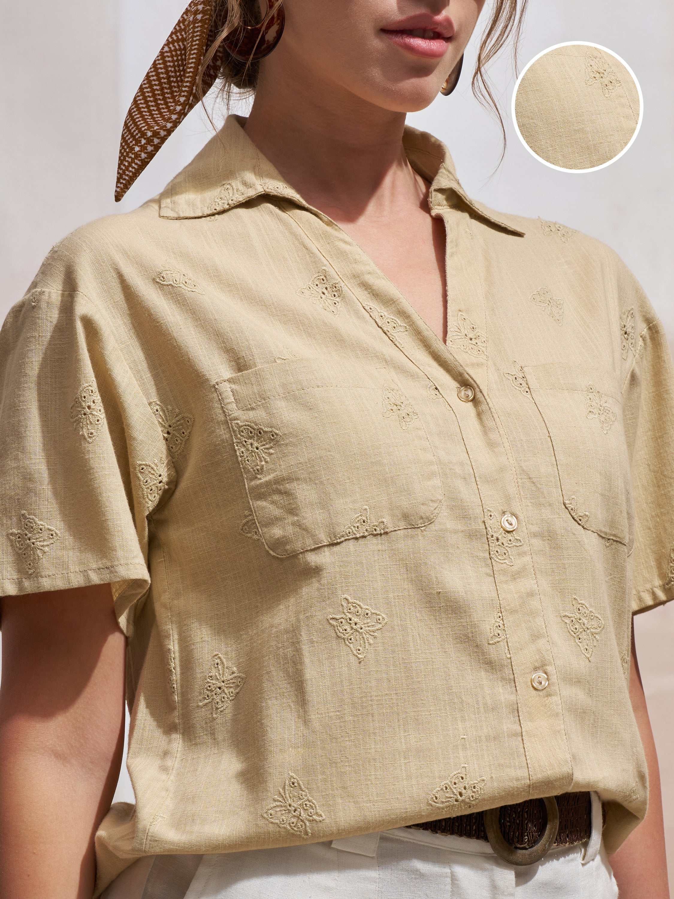 Vara By Vishudh Women Beige Embroidered Casual Shirt - Beige - Image 5