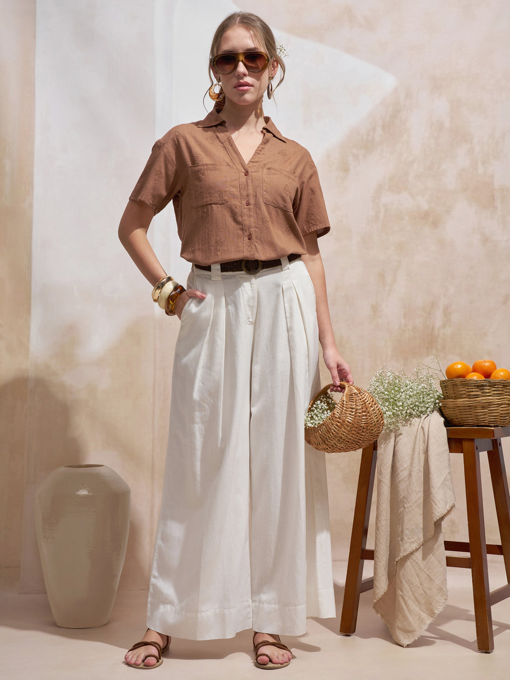 Vara By Vishudh Women Brown Embroidered Casual Shirt - Brown - Image 2