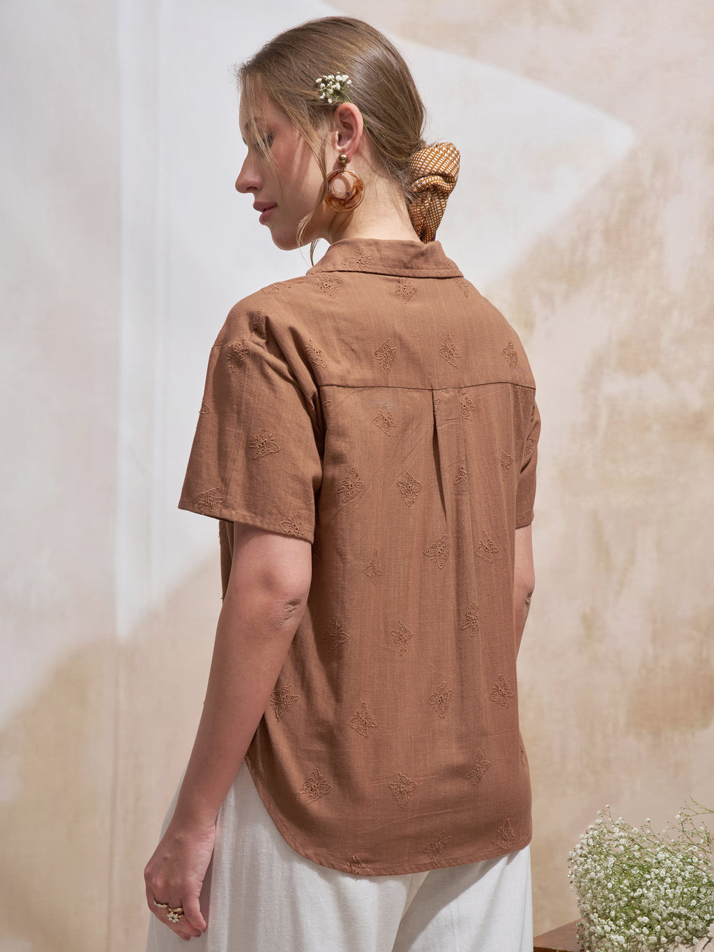 Vara By Vishudh Women Brown Embroidered Casual Shirt - Brown - Image 3