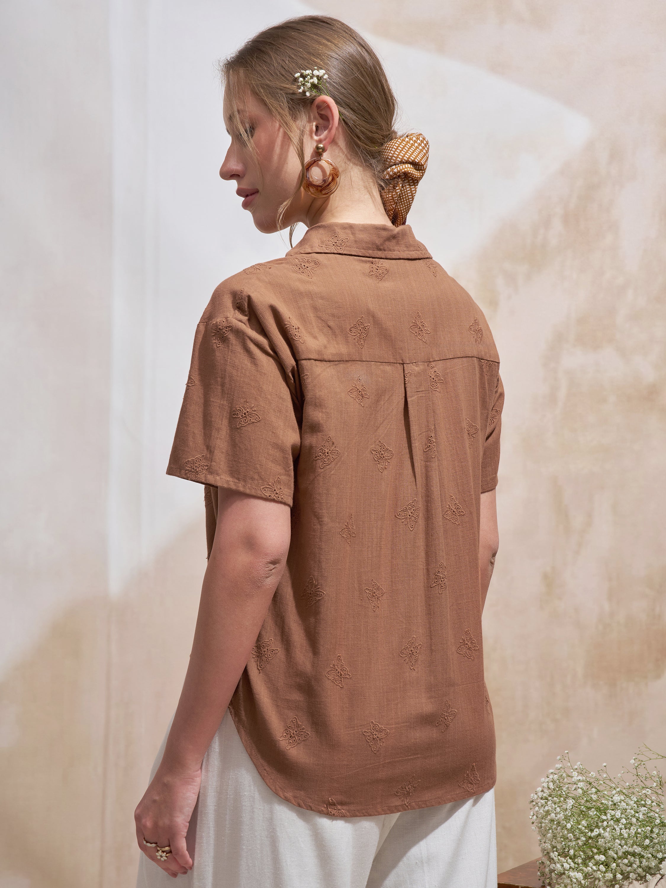 Vara By Vishudh Women Brown Embroidered Casual Shirt - Brown - Image 3