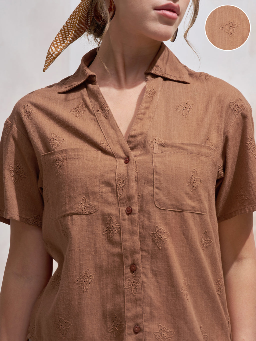 Vara By Vishudh Women Brown Embroidered Casual Shirt - Brown - Image 5