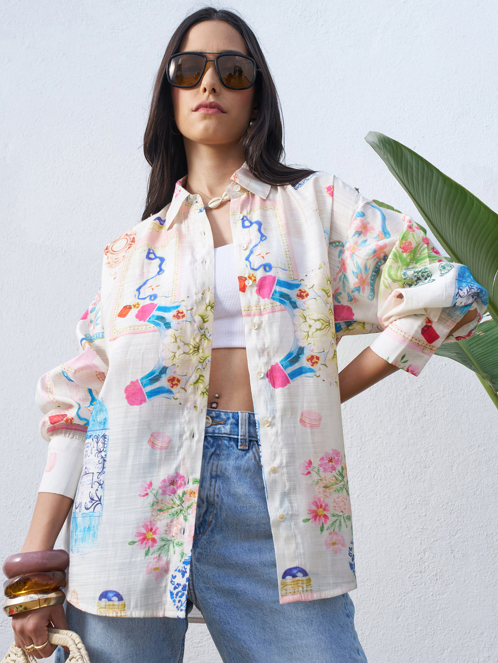 Vara By Vishudh Women Off White Printed Casual Shirt - Off White - Image 1