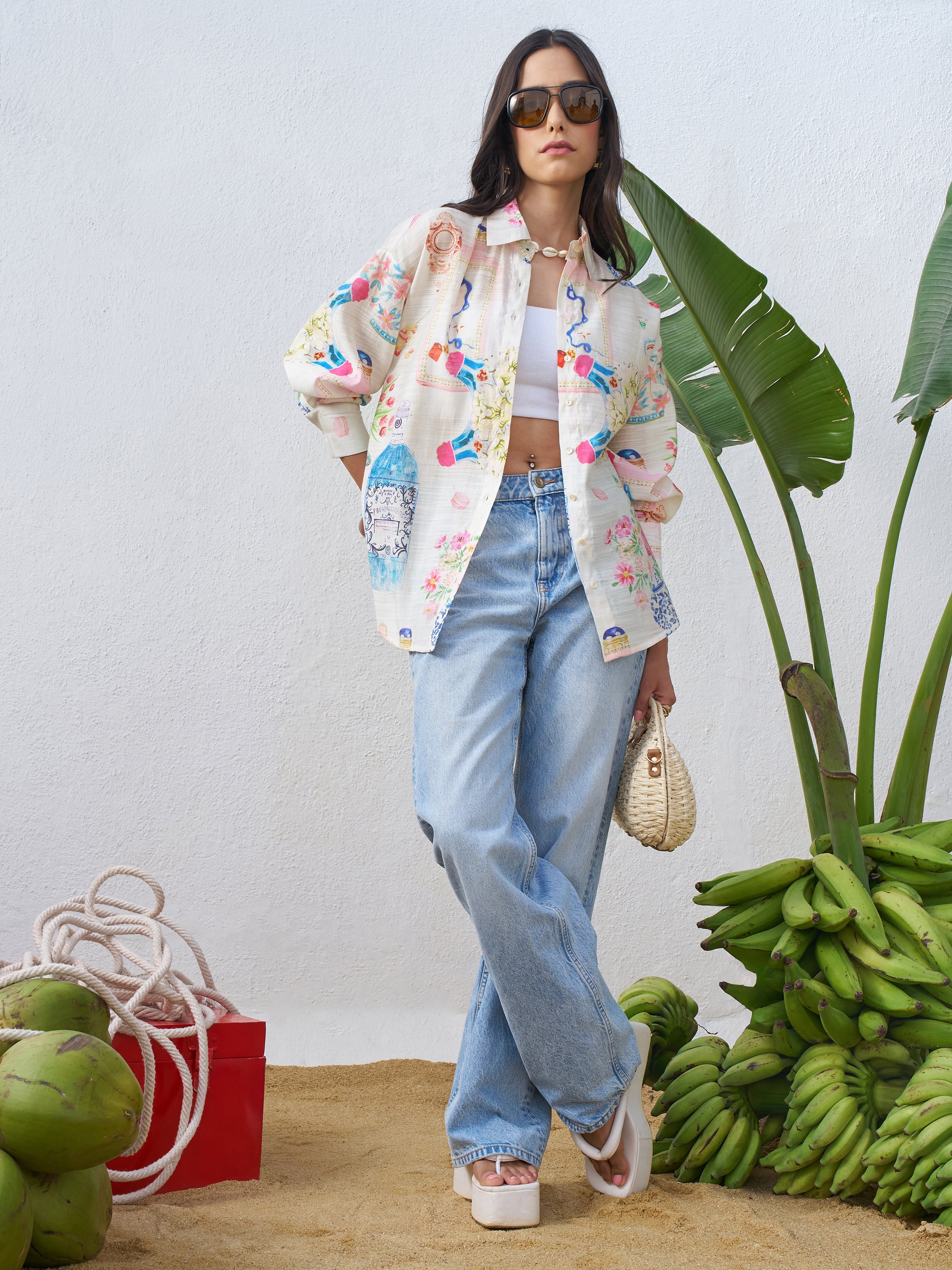 Vara By Vishudh Women Off White Printed Casual Shirt - Off White - Image 2