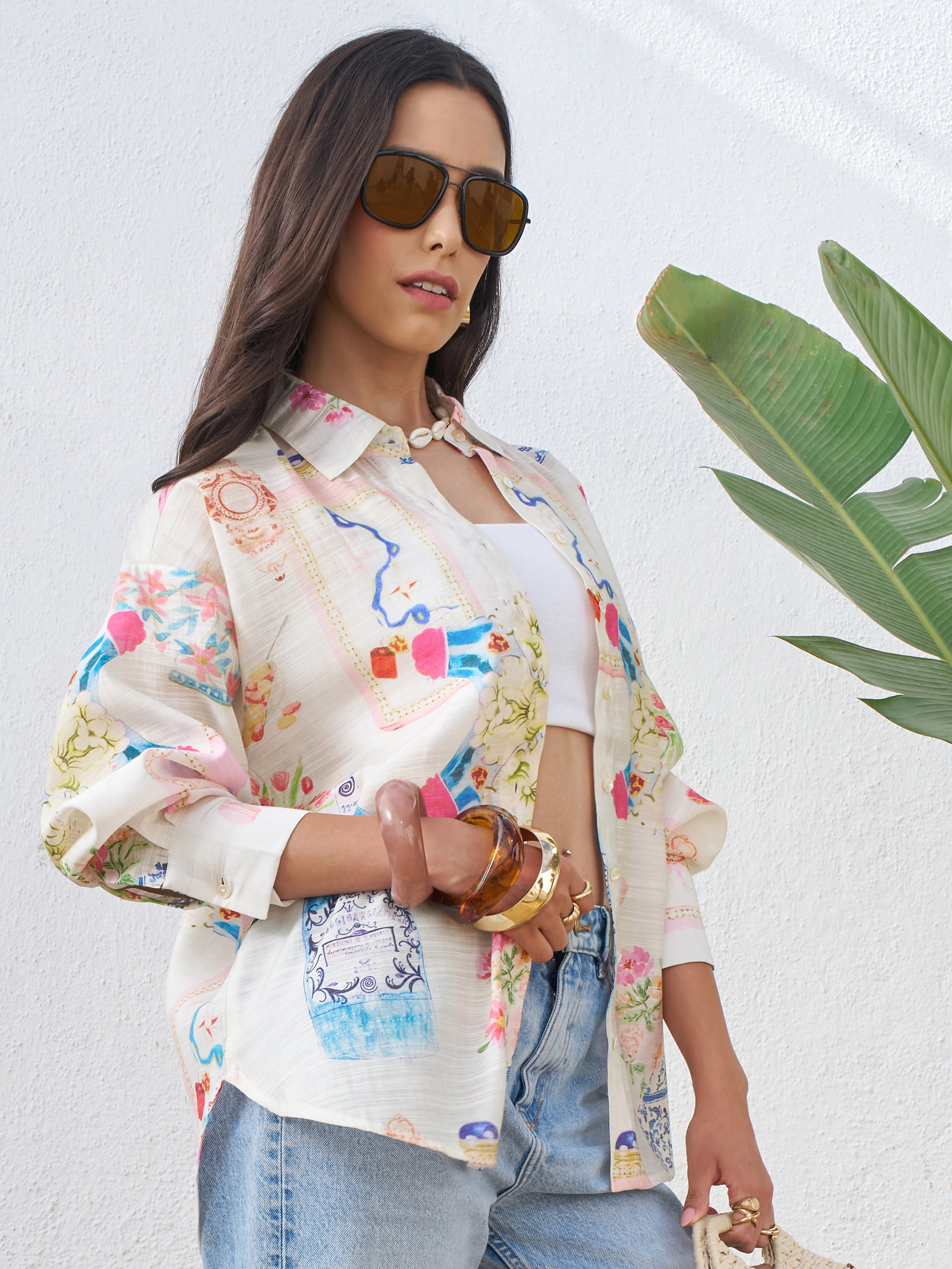 Vara By Vishudh Women Off White Printed Casual Shirt - Off White - Image 6