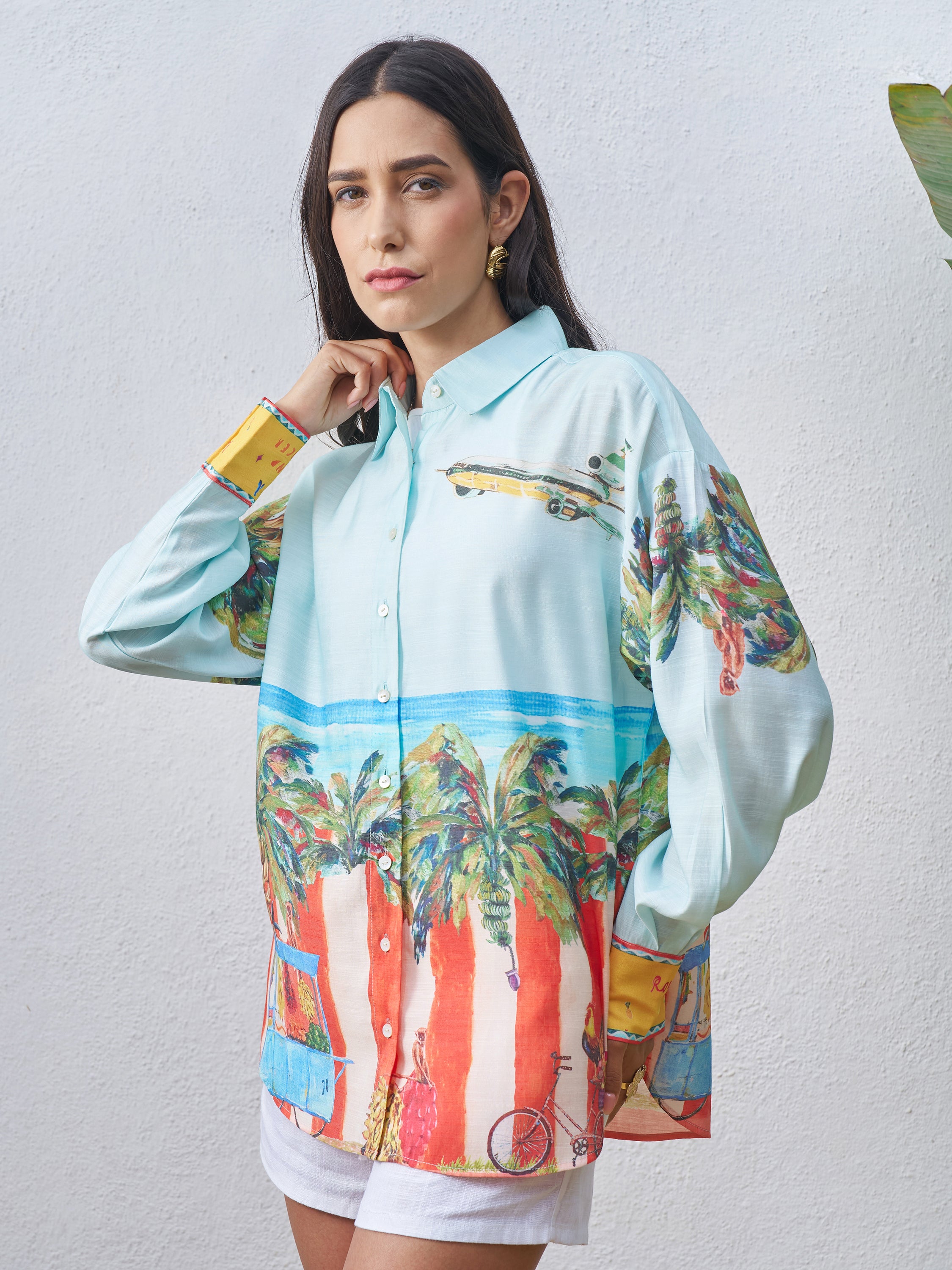 Vara By Vishudh Women Blue Printed Casual Shirt - Blue - Image 4