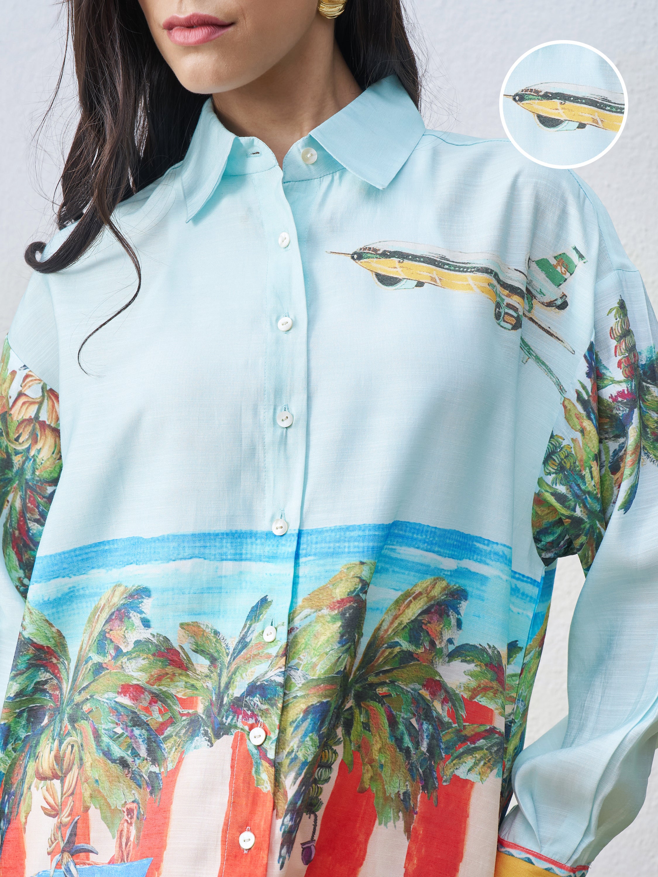 Vara By Vishudh Women Blue Printed Casual Shirt - Blue - Image 5