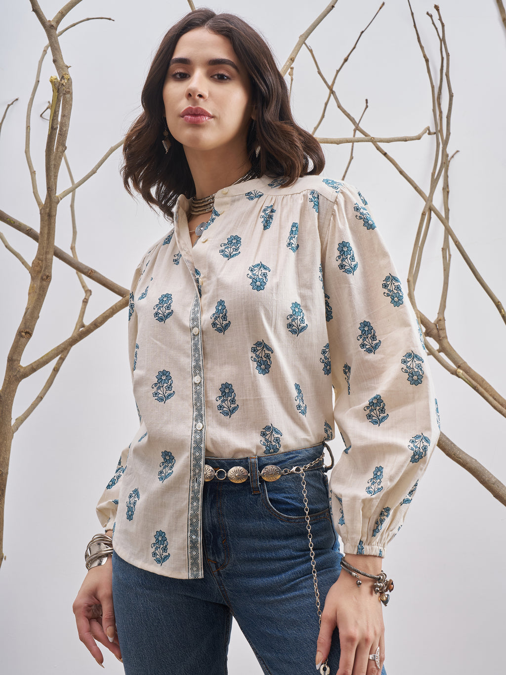 Vara By Vishudh Women Off White Printed Casual Shirt - Off White - Image 1