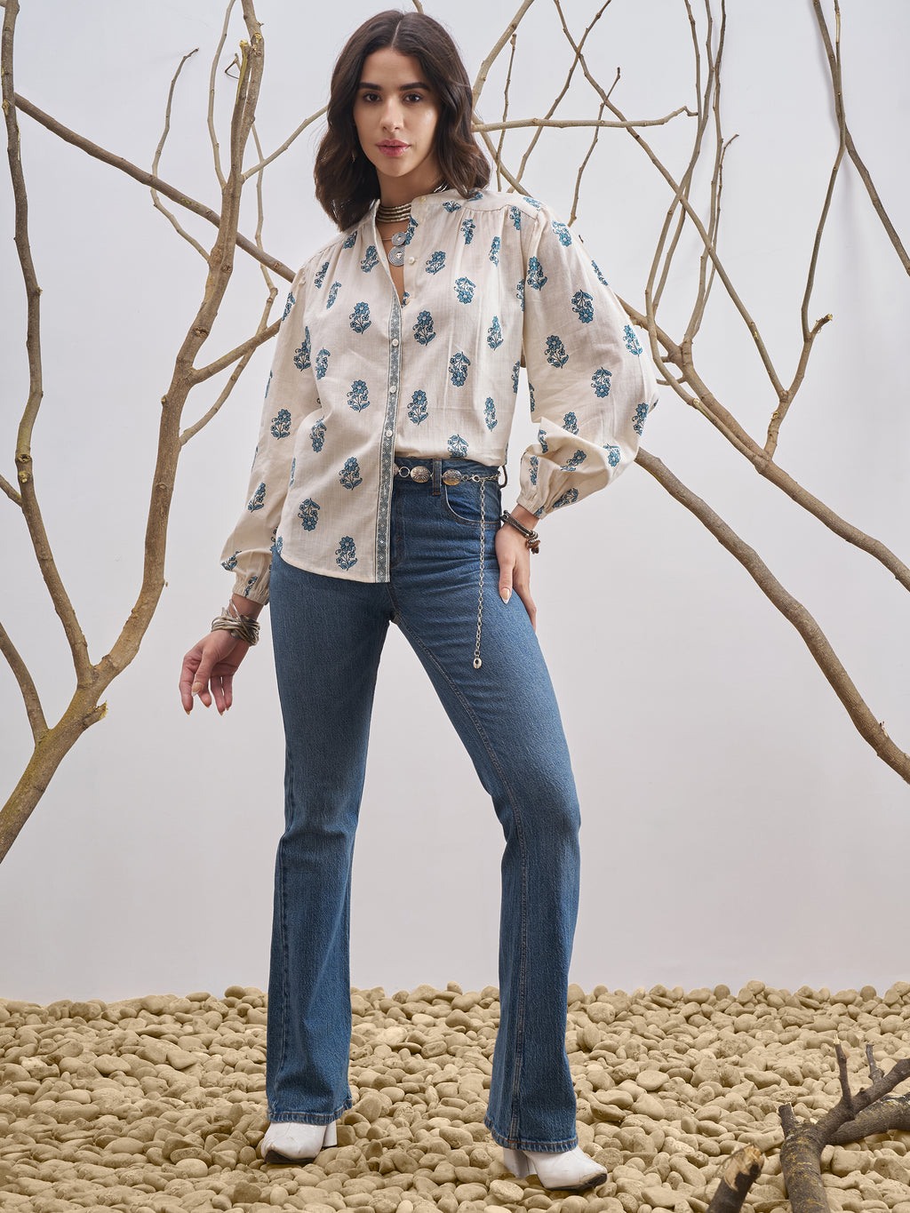 Vara By Vishudh Women Off White Printed Casual Shirt - Off White - Image 2
