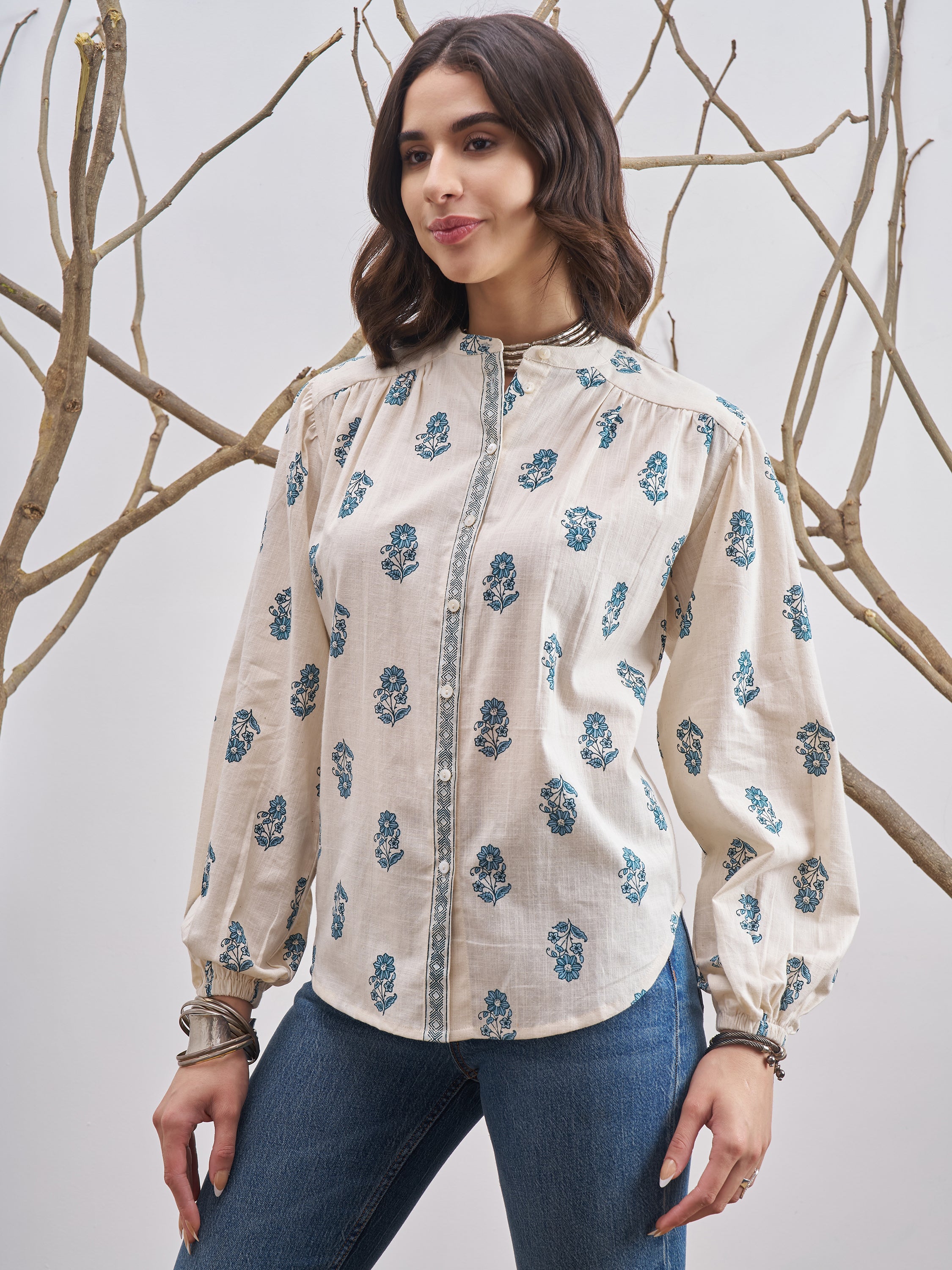 Vara By Vishudh Women Off White Printed Casual Shirt - Off White - Image 4