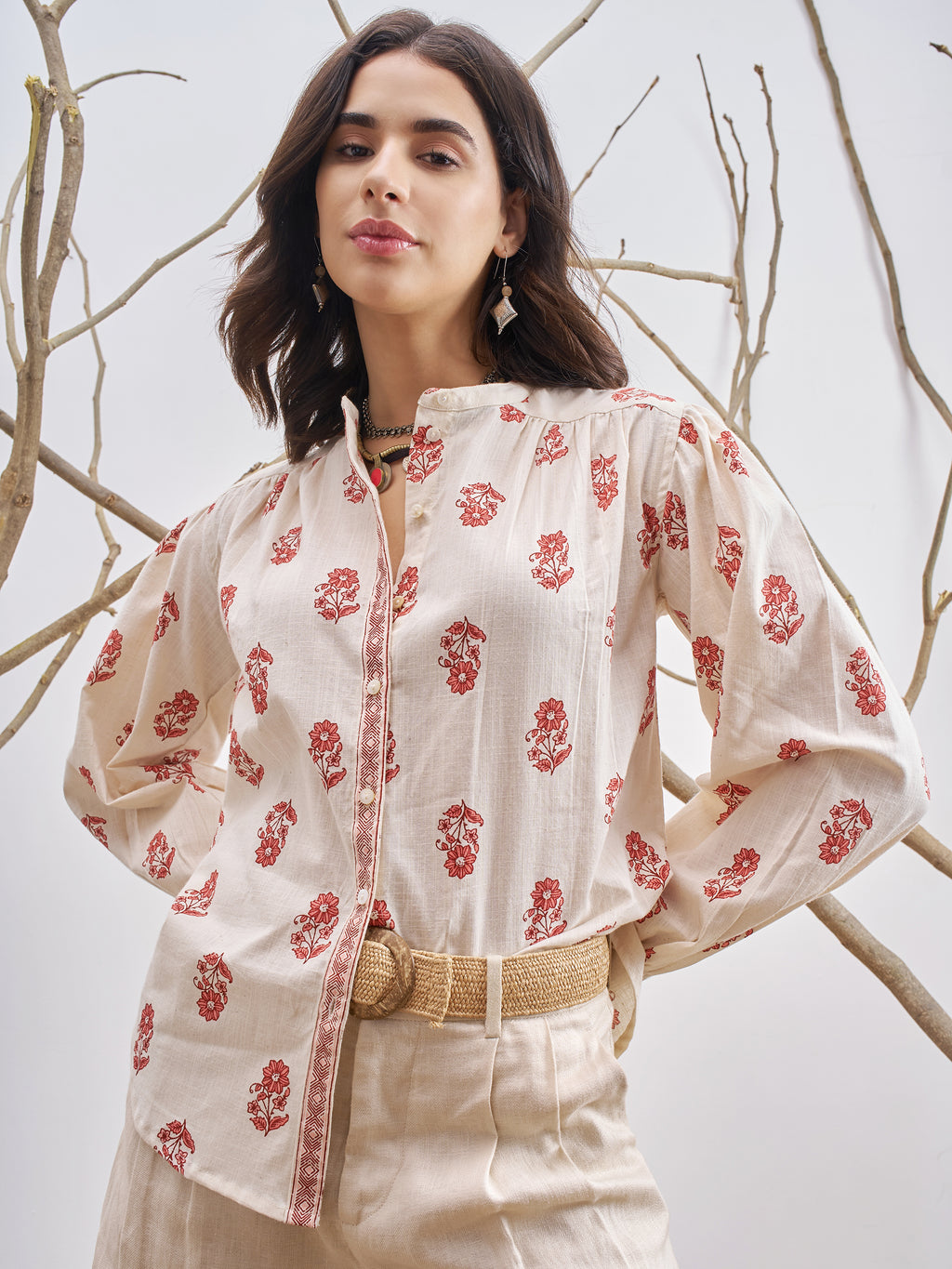 Vara By Vishudh Women Off White Printed Casual Shirt - Off White - Image 1
