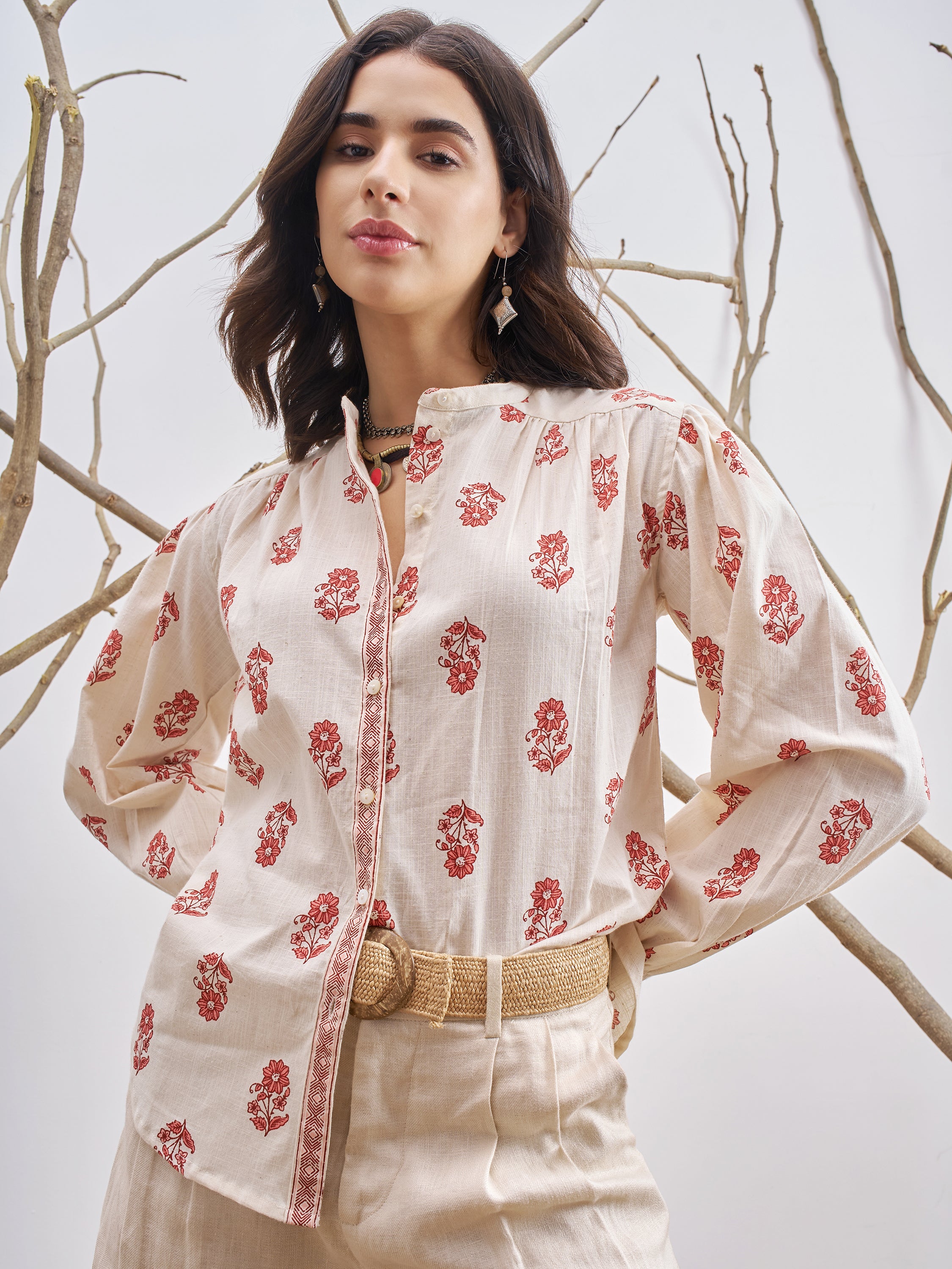 Vara By Vishudh Women Off White Printed Casual Shirt - Off White - Image 1