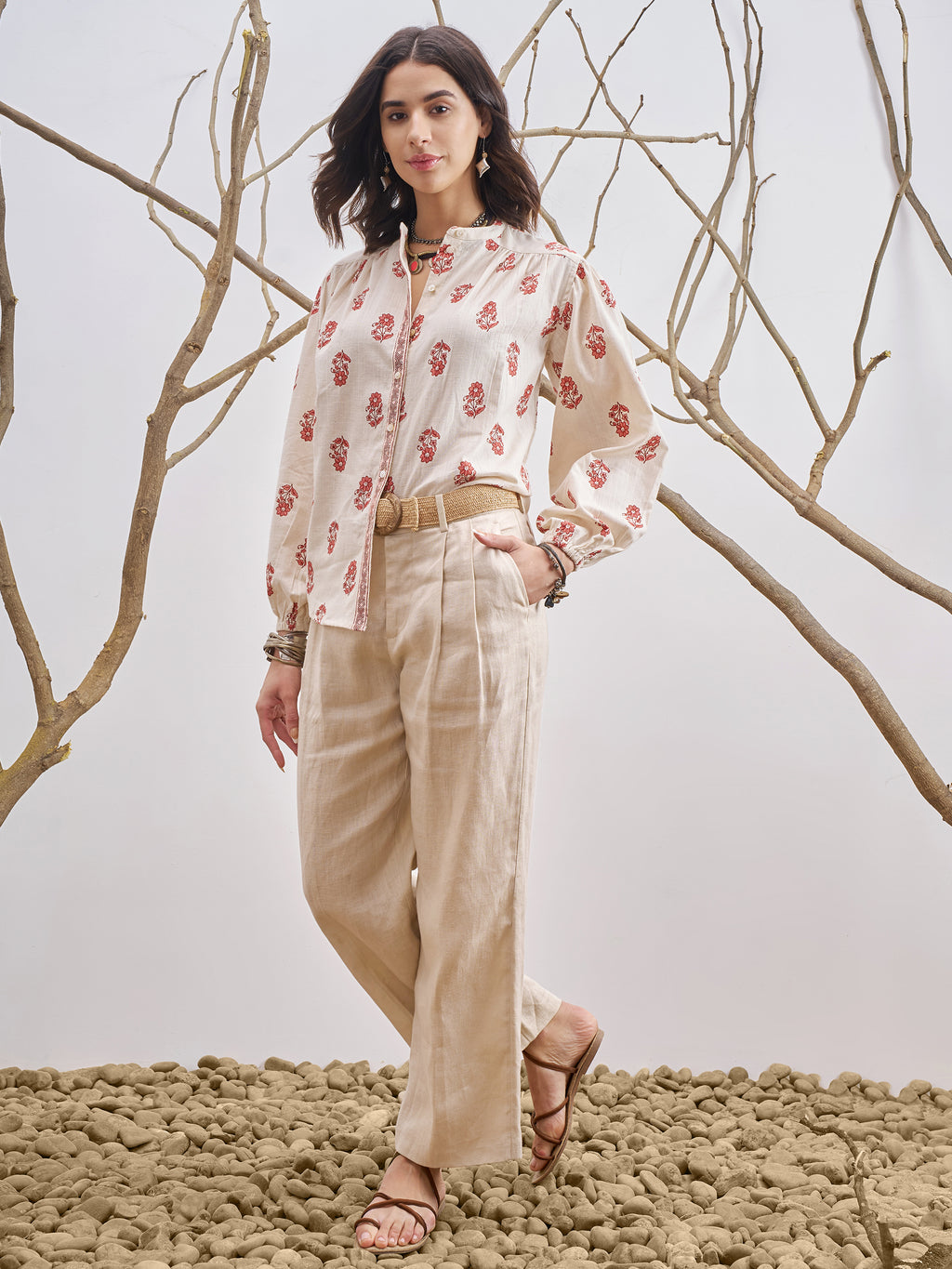 Vara By Vishudh Women Off White Printed Casual Shirt - Off White - Image 2