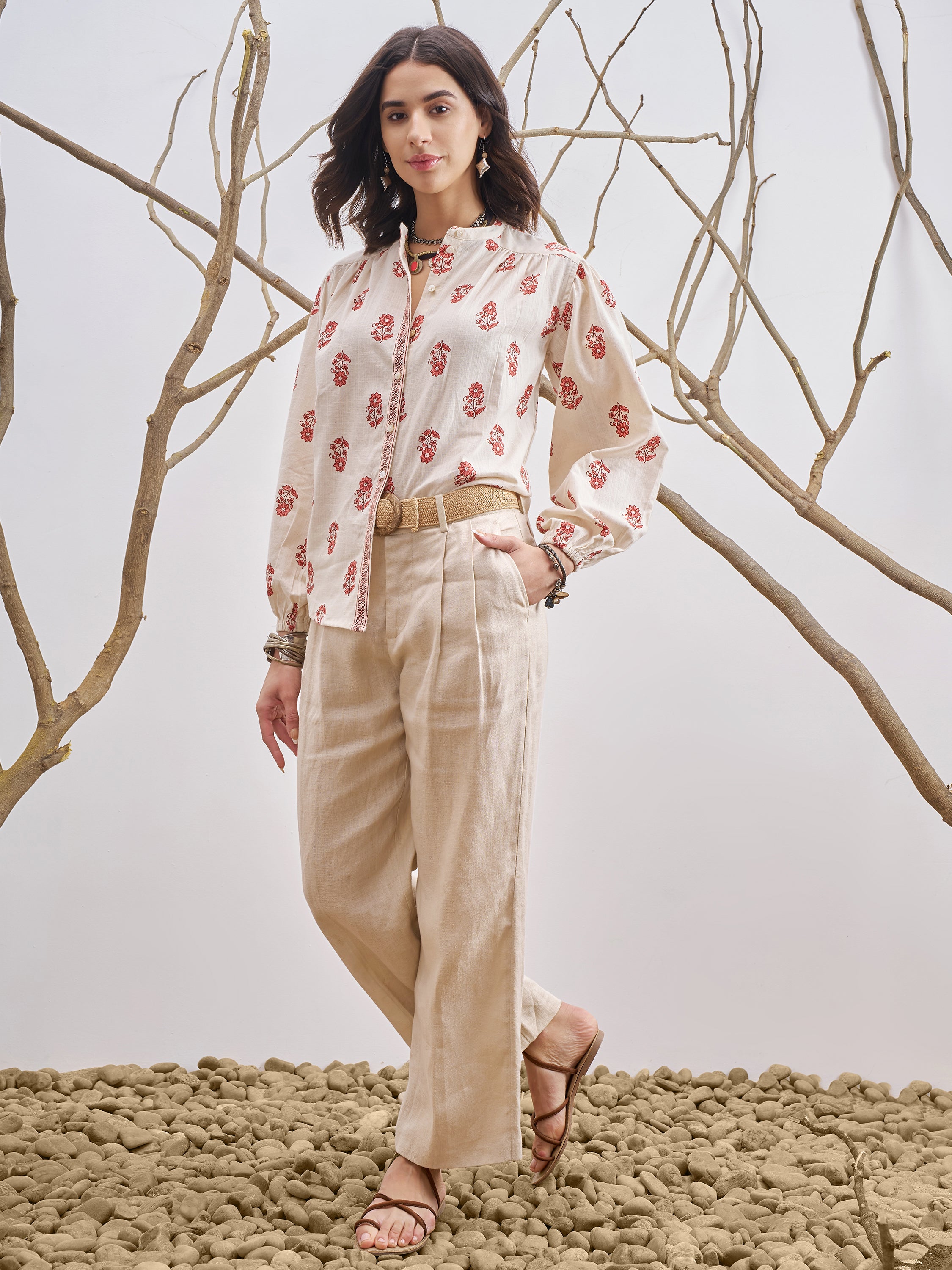 Vara By Vishudh Women Off White Printed Casual Shirt - Off White - Image 2