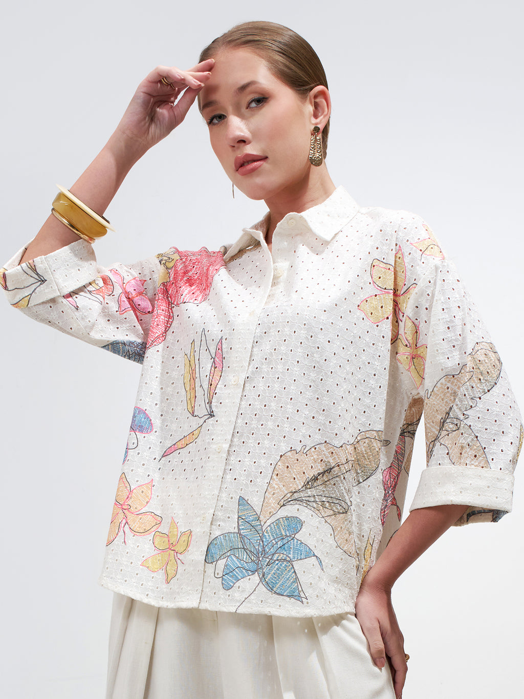 Vara By Vishudh Women Off White Printed Casual Shirt - Off White - Image 1