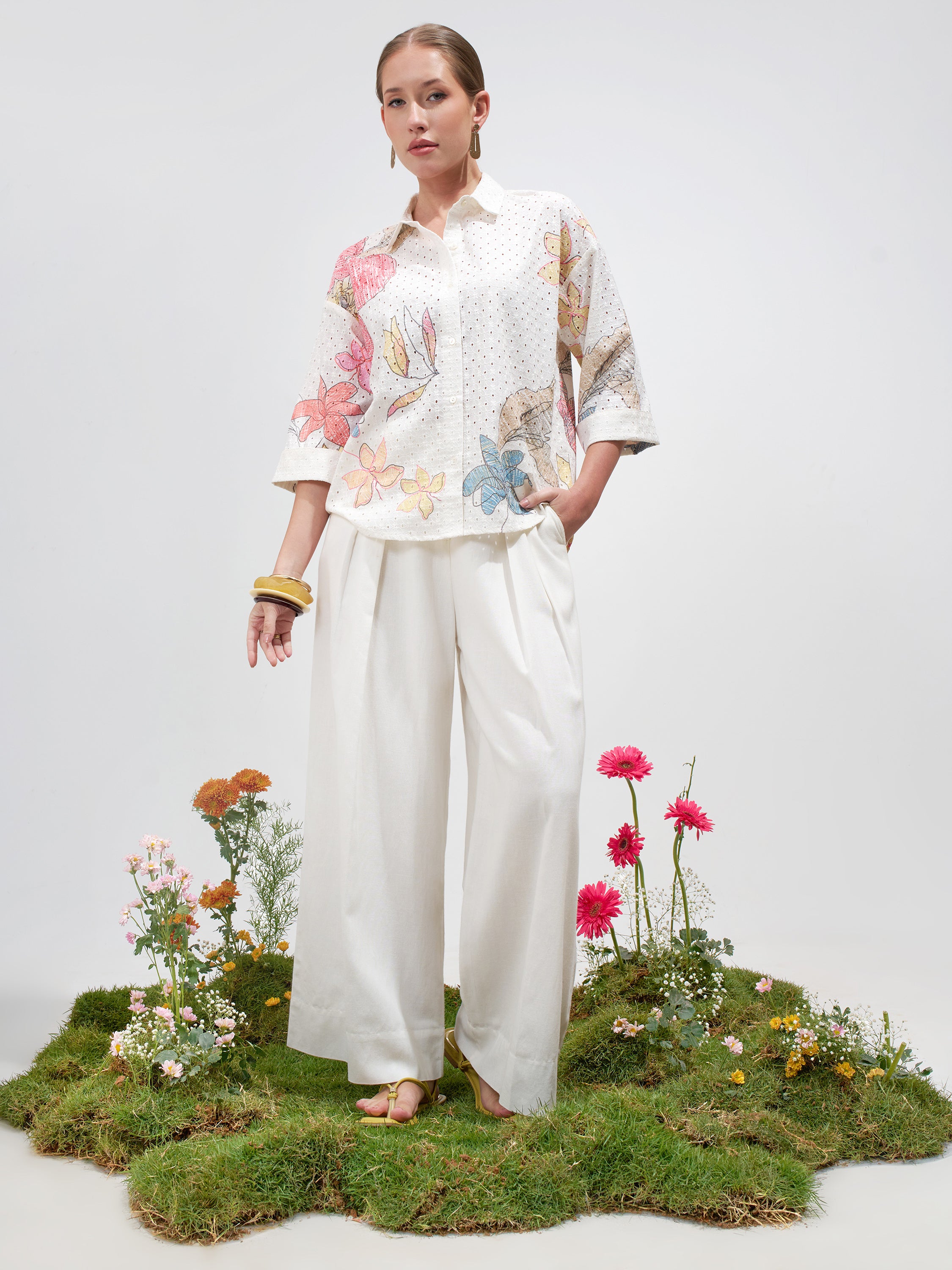 Vara By Vishudh Women Off White Printed Casual Shirt - Off White - Image 2