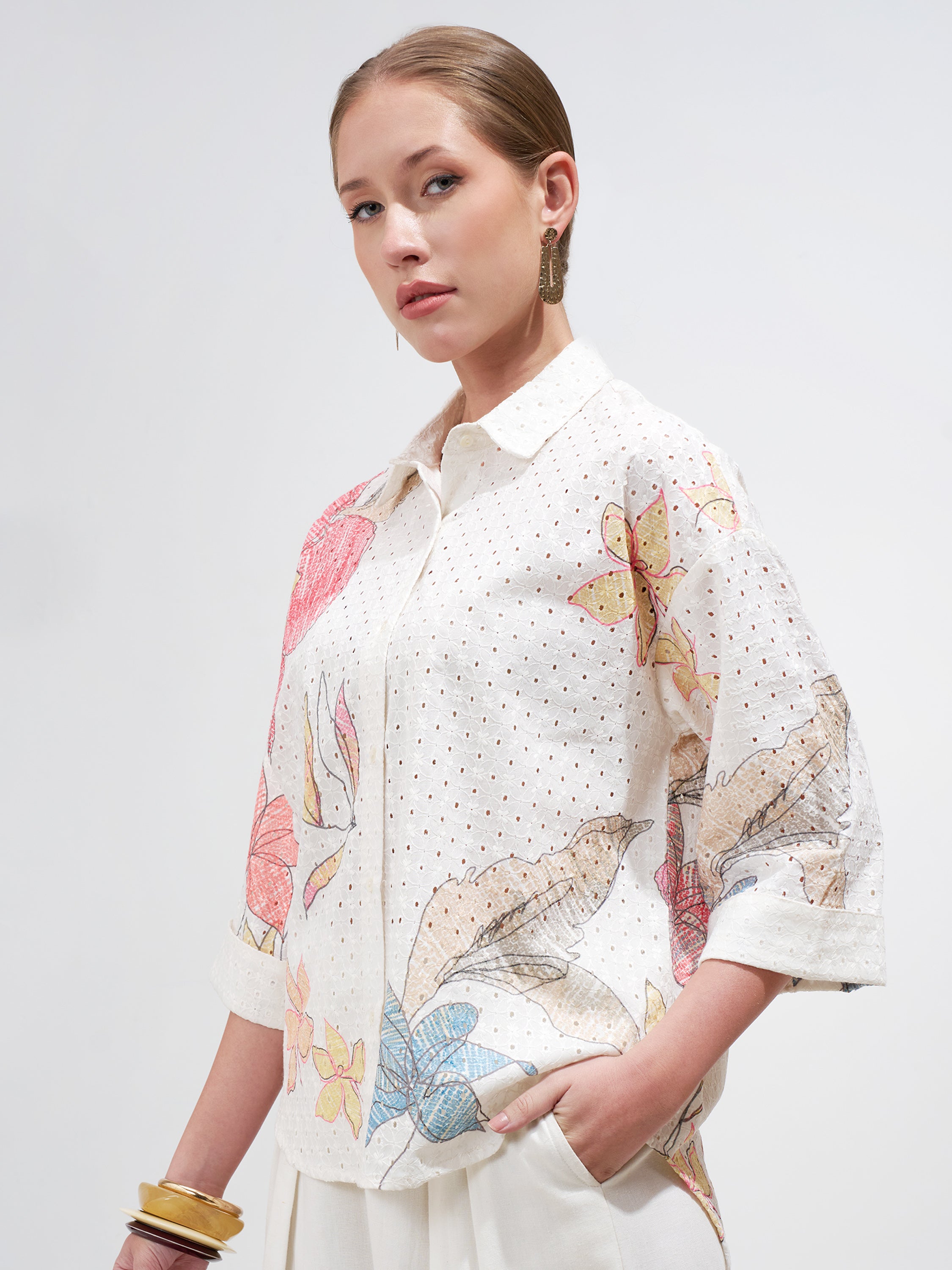 Vara By Vishudh Women Off White Printed Casual Shirt - Off White - Image 4