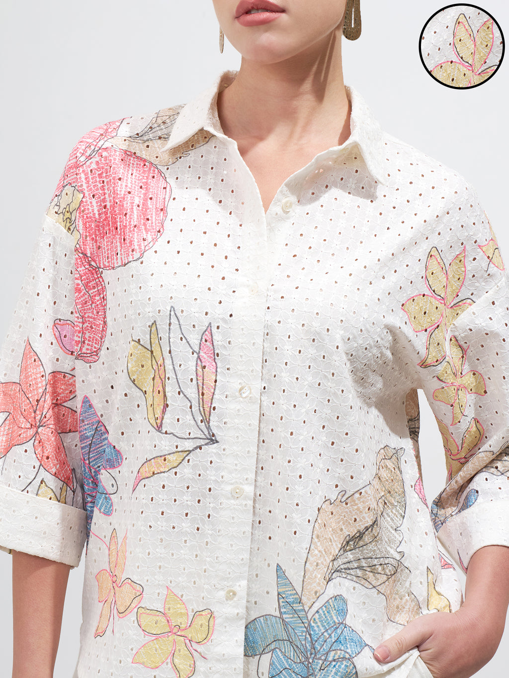 Vara By Vishudh Women Off White Printed Casual Shirt - Off White - Image 5