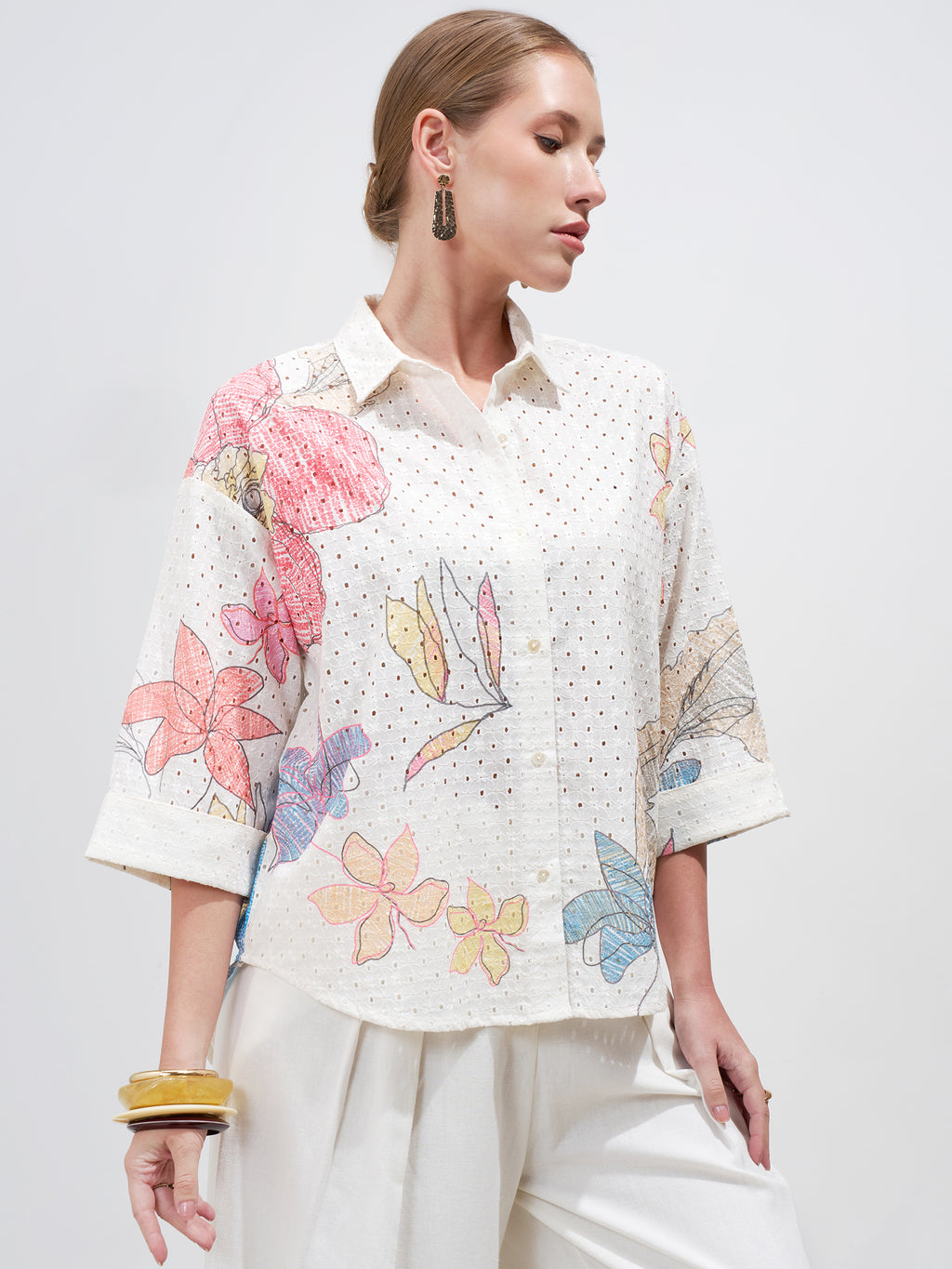 Vara By Vishudh Women Off White Printed Casual Shirt - Off White - Image 6