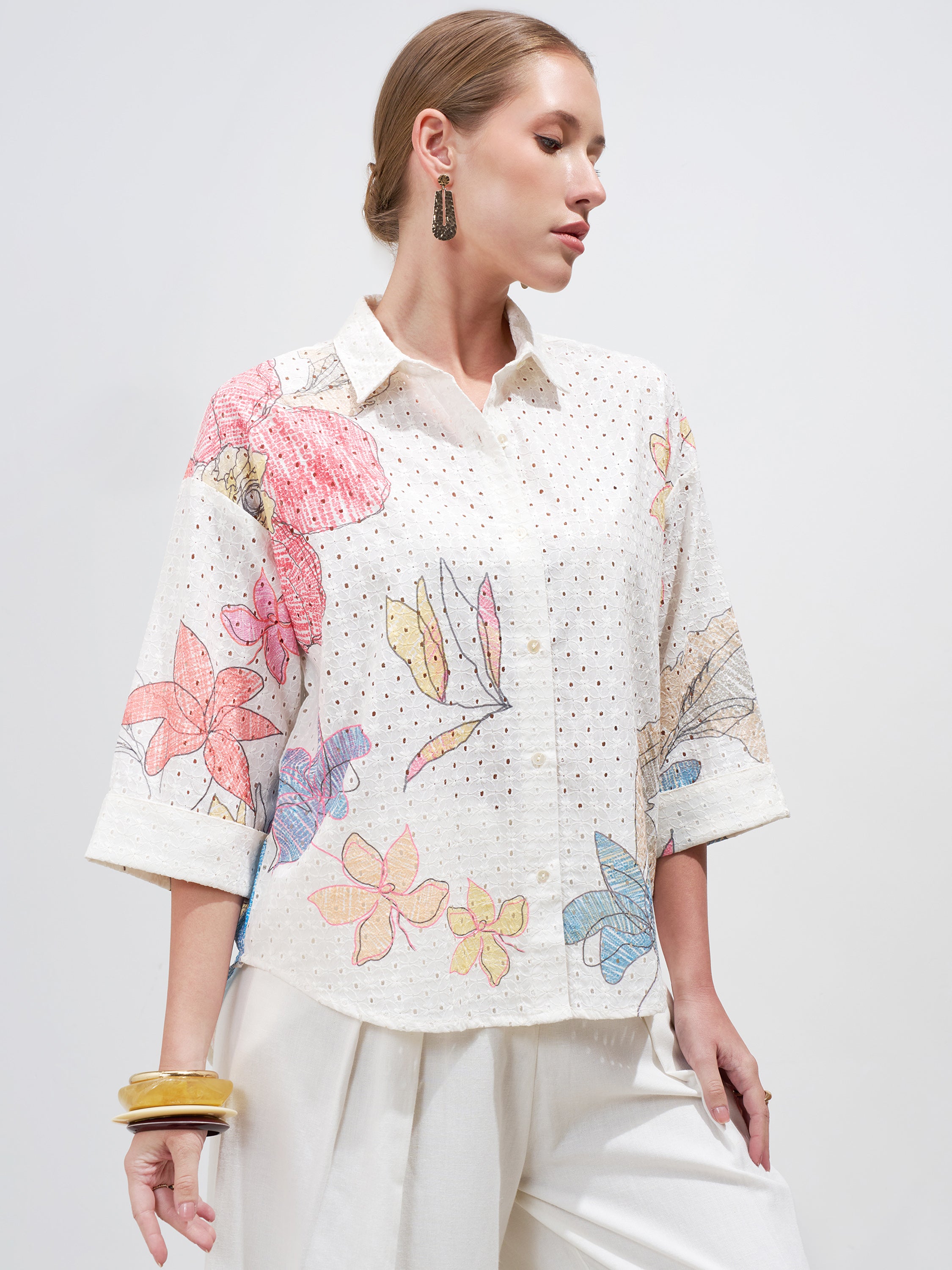 Vara By Vishudh Women Off White Printed Casual Shirt - Off White - Image 6