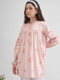 Vara By Vishudh Women Pink Tie-Up Neck Printed Tunic