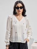 Vara By Vishudh Women Off White Embroidered Tunic - Off White - Image 1