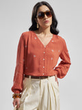 Vara By Vishudh Women Peach Embroidered Tunic - Peach - Image 1