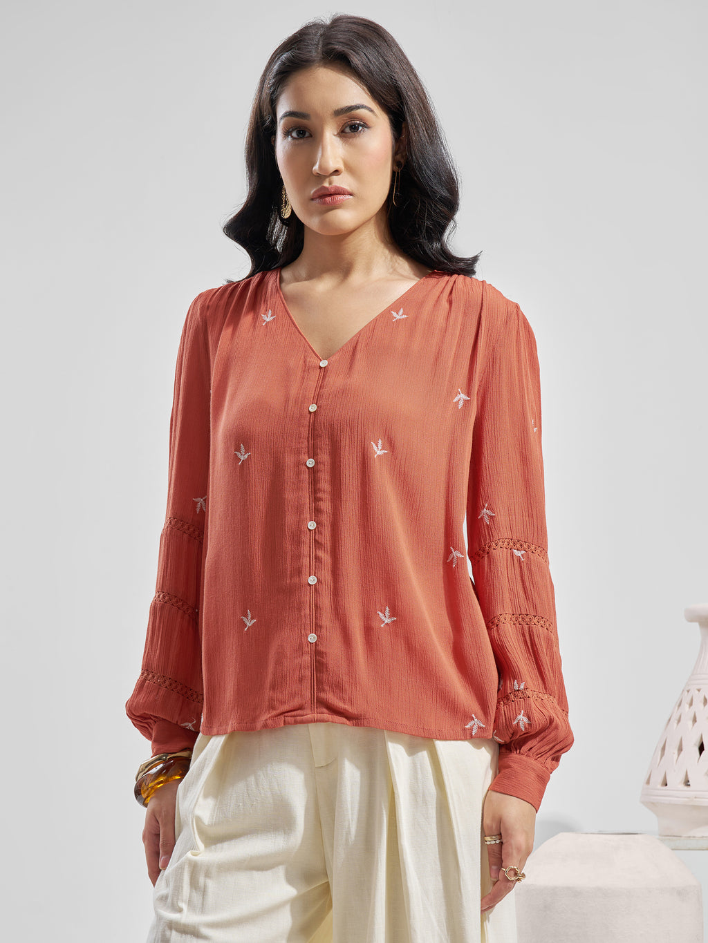 Vara By Vishudh Women Peach Embroidered Tunic - Peach - Image 4