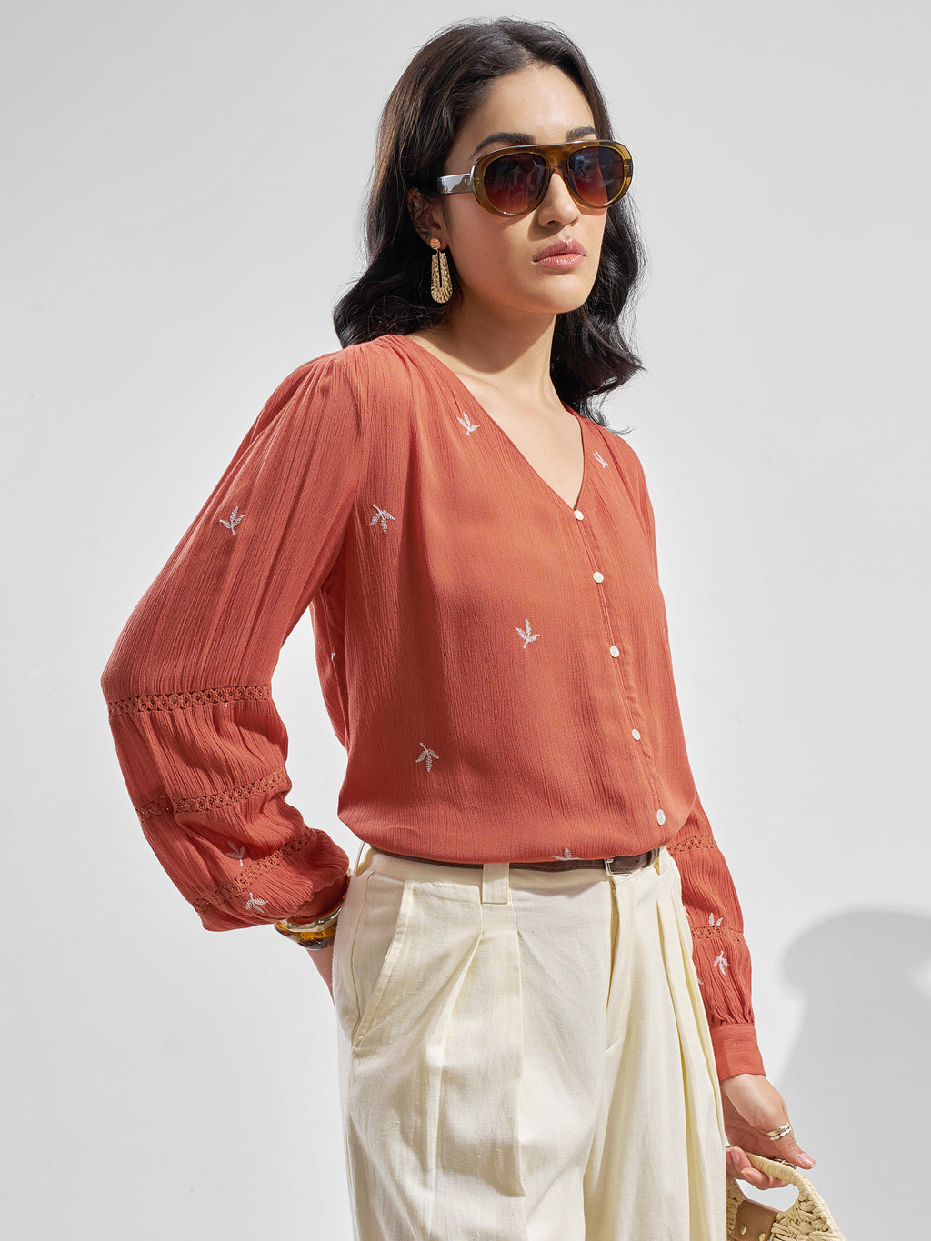 Vara By Vishudh Women Peach Embroidered Tunic - Peach - Image 6