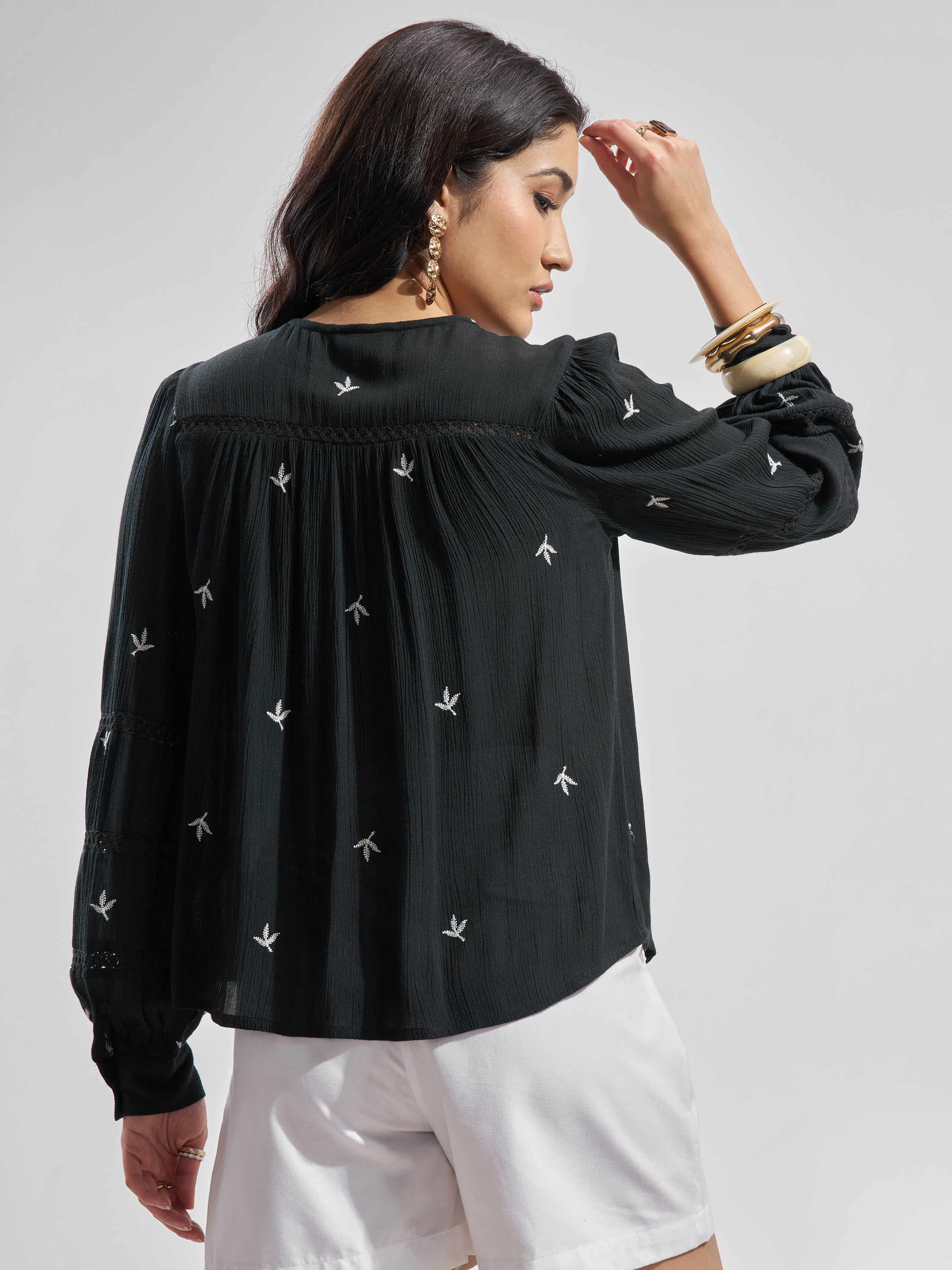 Vara By Vishudh Women Black Embroidered Tunic - Black - Image 3