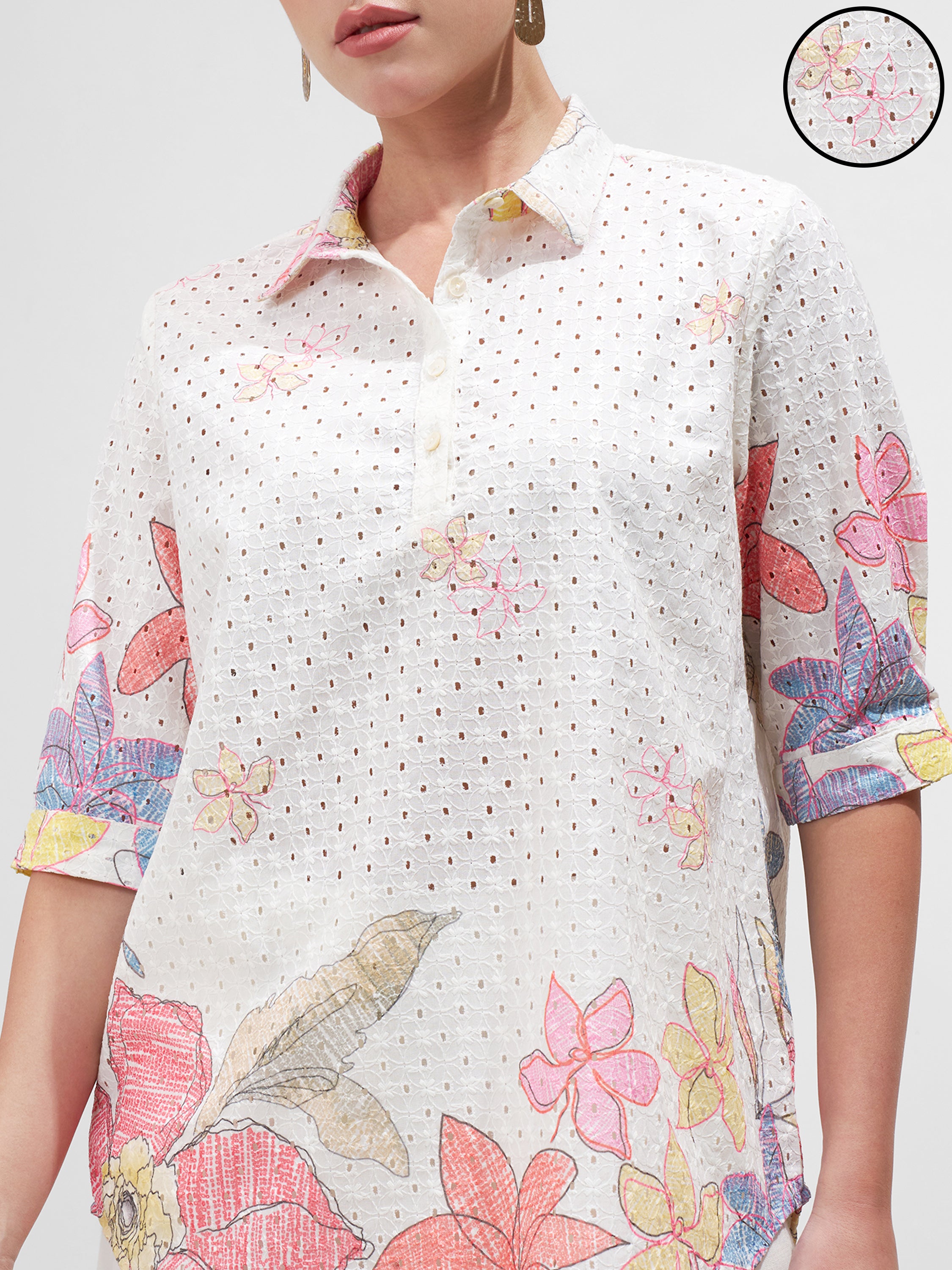 Vara By Vishudh Women Off White Printed Tunic - Off White - Image 5