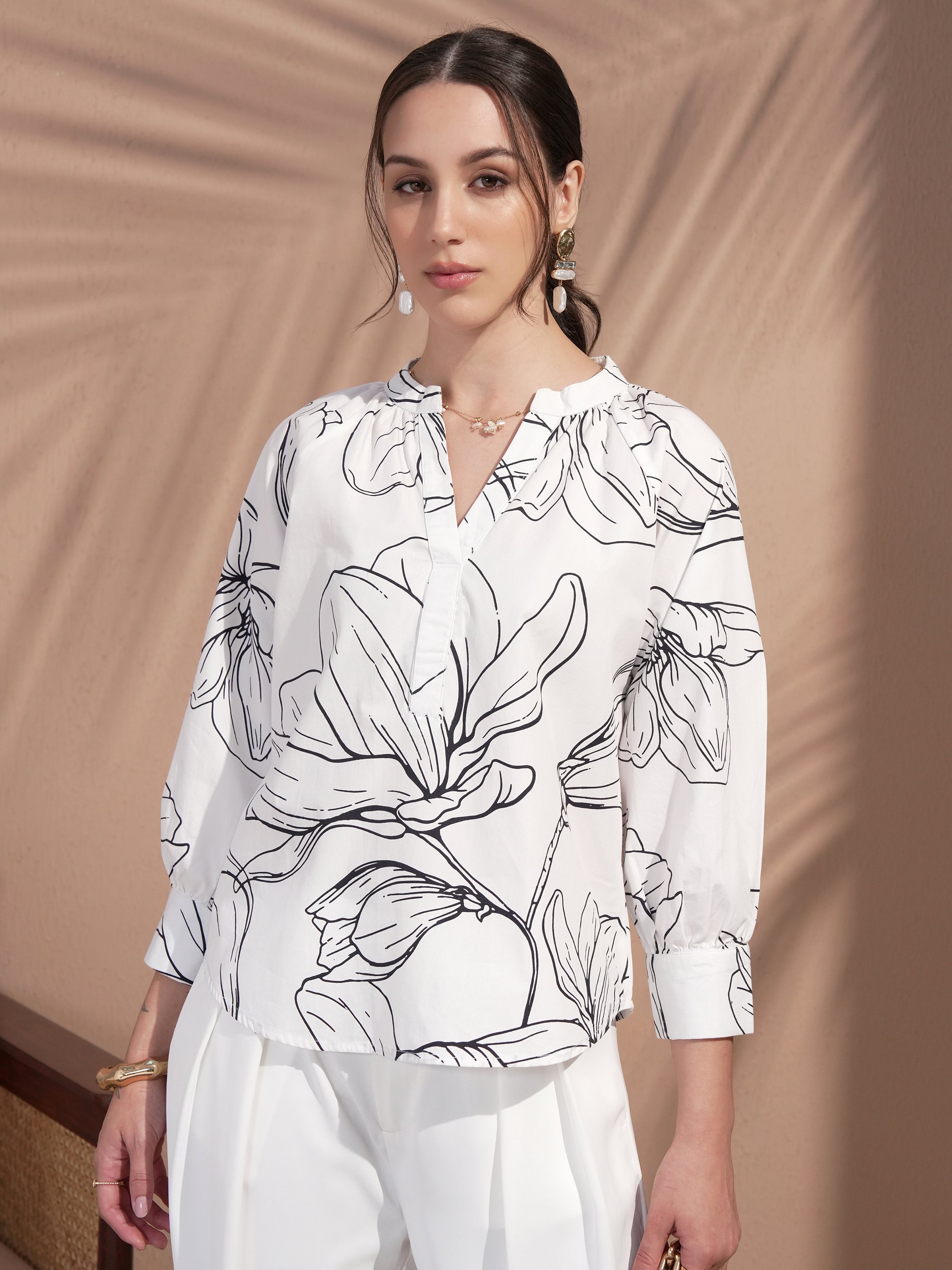 Vara By Vishudh Women White Printed Top - White - Image 1
